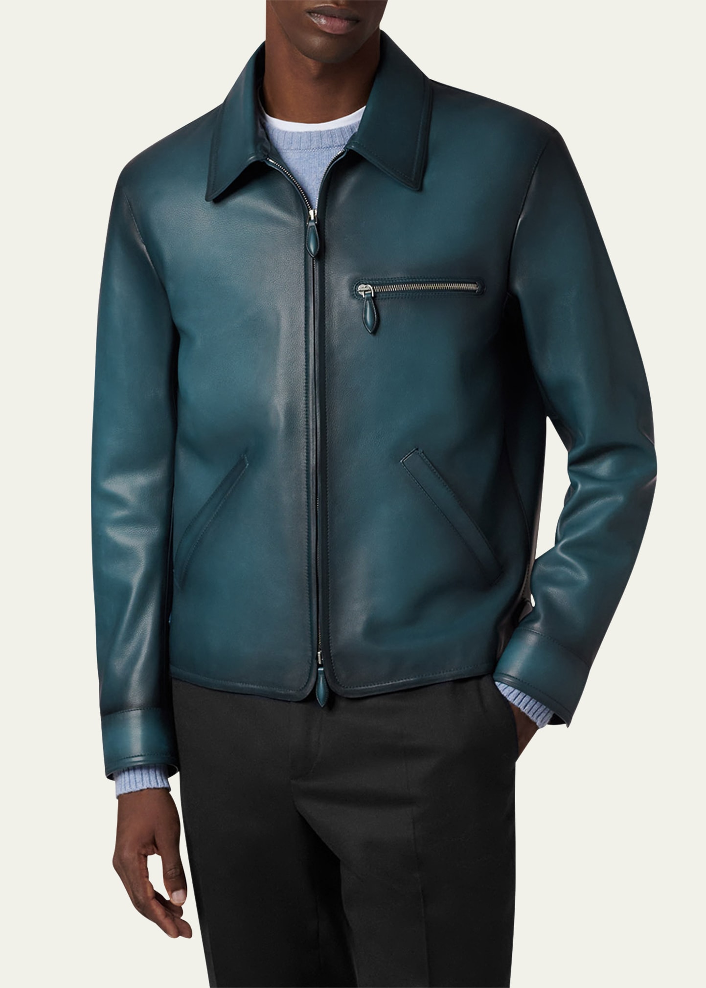 Berluti Men's Meteorite Patina Leather Full-Zip Bomber Jacket