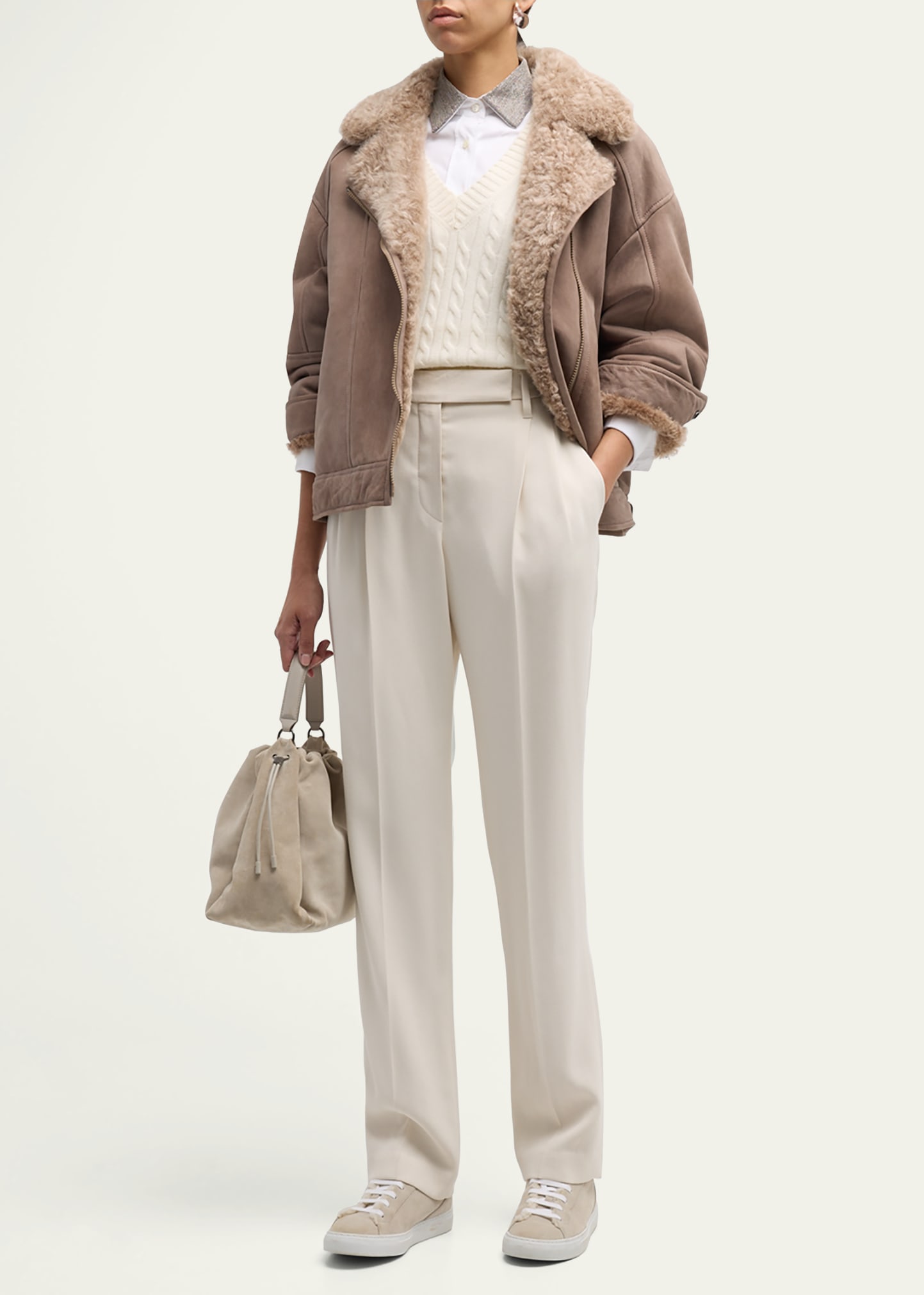 Brunello Cucinelli Bonded Suede With Shearling Oversized Moto