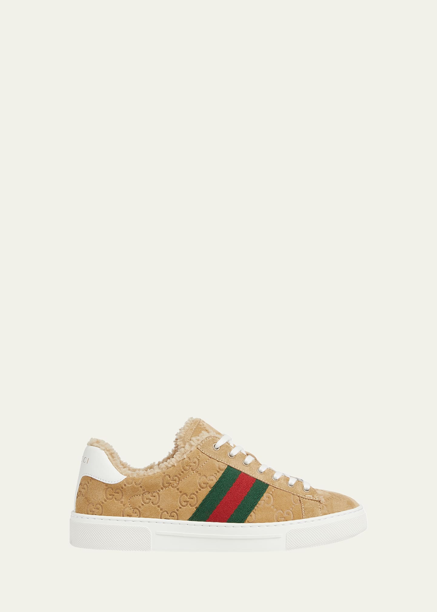 Gucci Ace GG Suede Shearling Low-Top Sneakers - Bergdorf Goodman