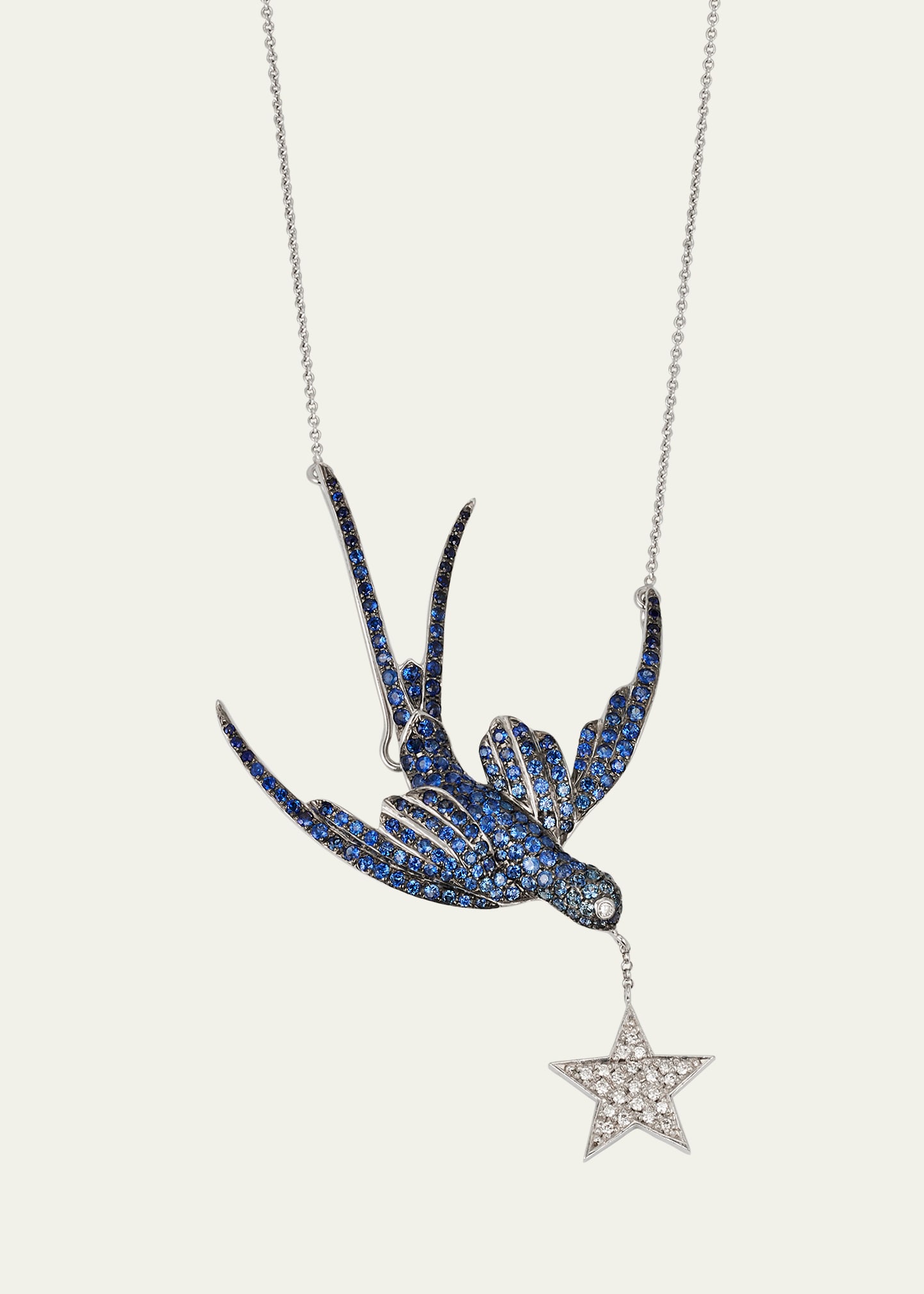 Mio Harutaka 18K White Gold Swallow Necklace with Blue Sapphire