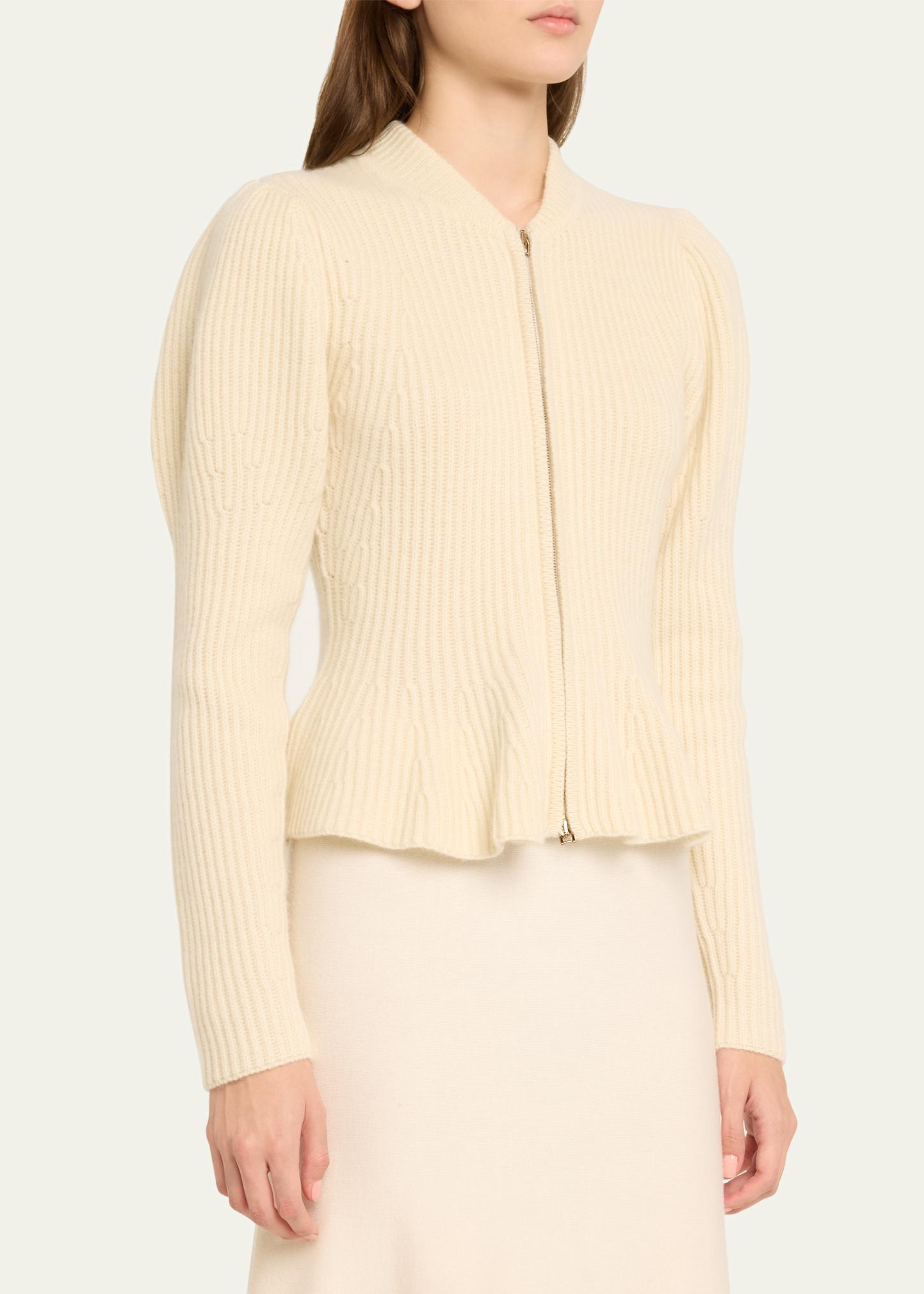 Gabriela Hearst Carrol Peplum Ribbed Cashmere Wool Cardigan
