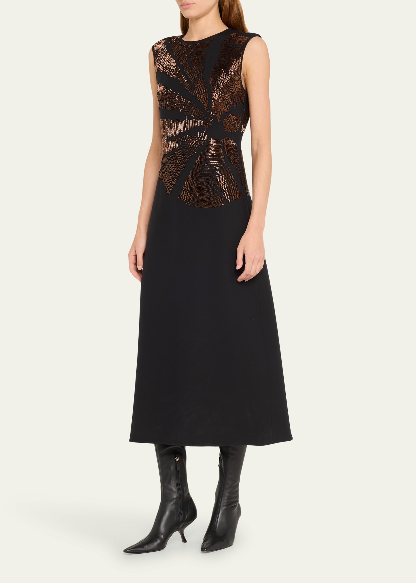 Lafayette 148 New York Sleeveless Beaded Midi Dress