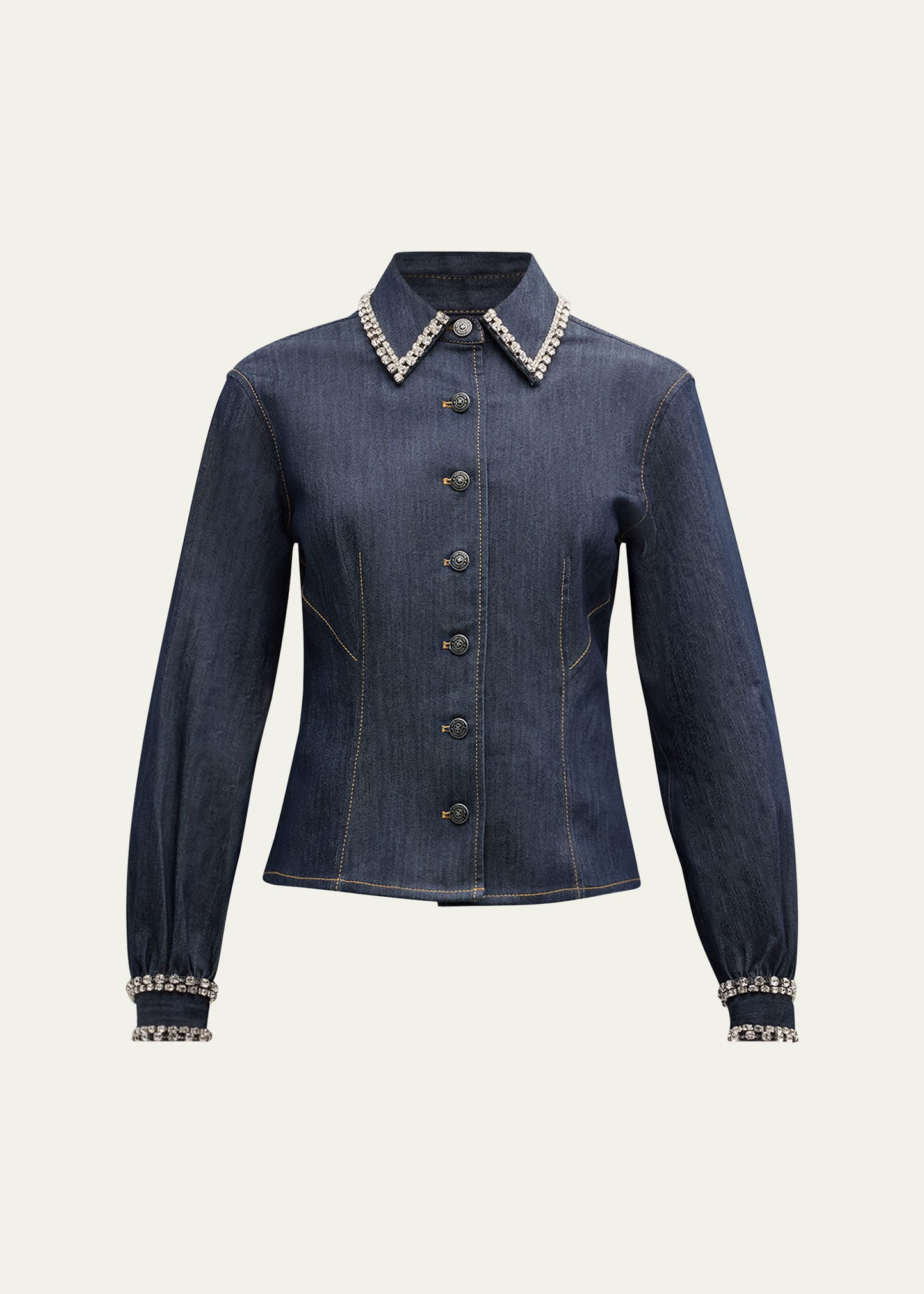 Cinq a Sept Autumn Embellished Denim Button-Front Top