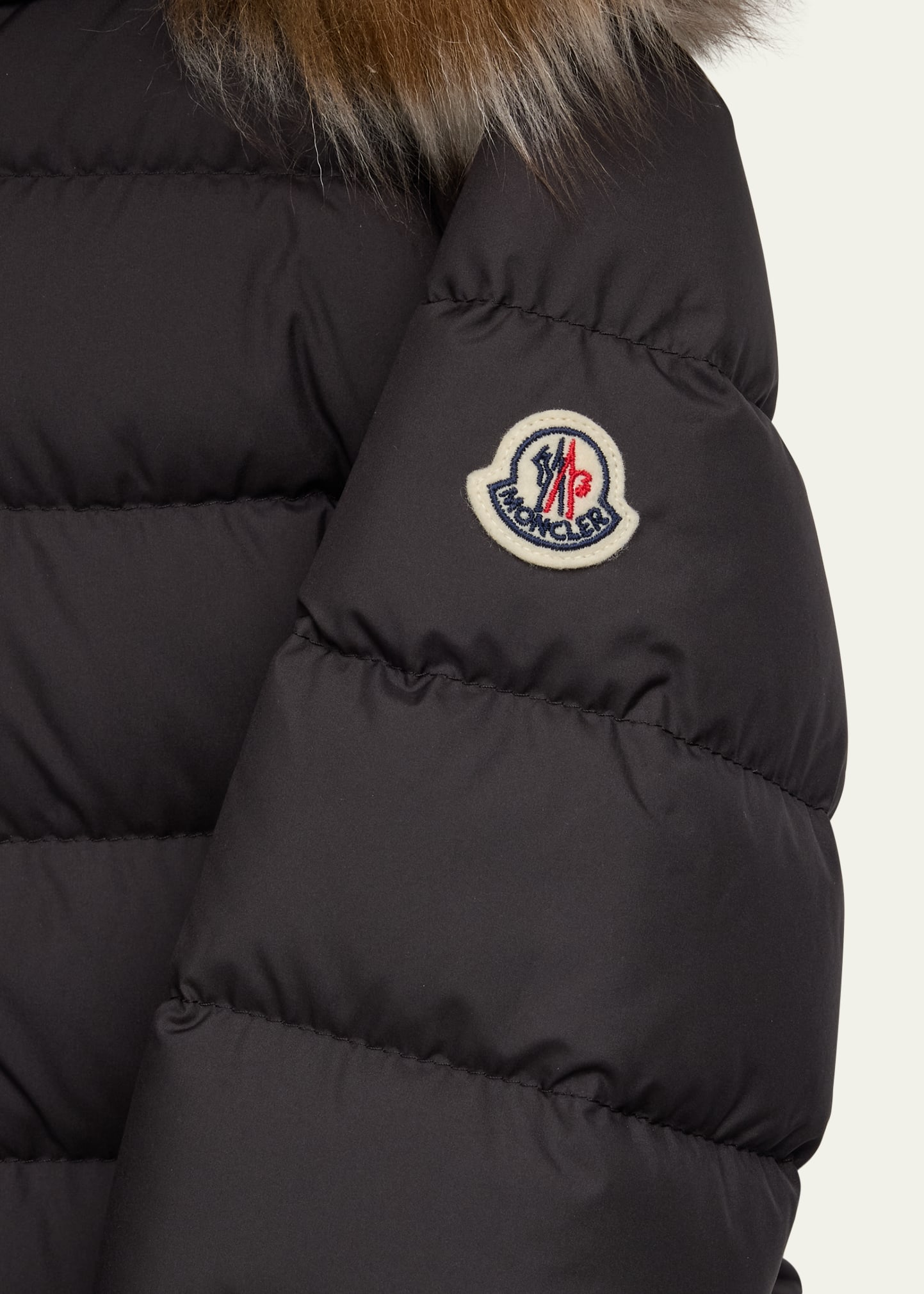 Moncler Girl's Bodette Puffer Jacket W/ Dyed Shearling Hood, Size