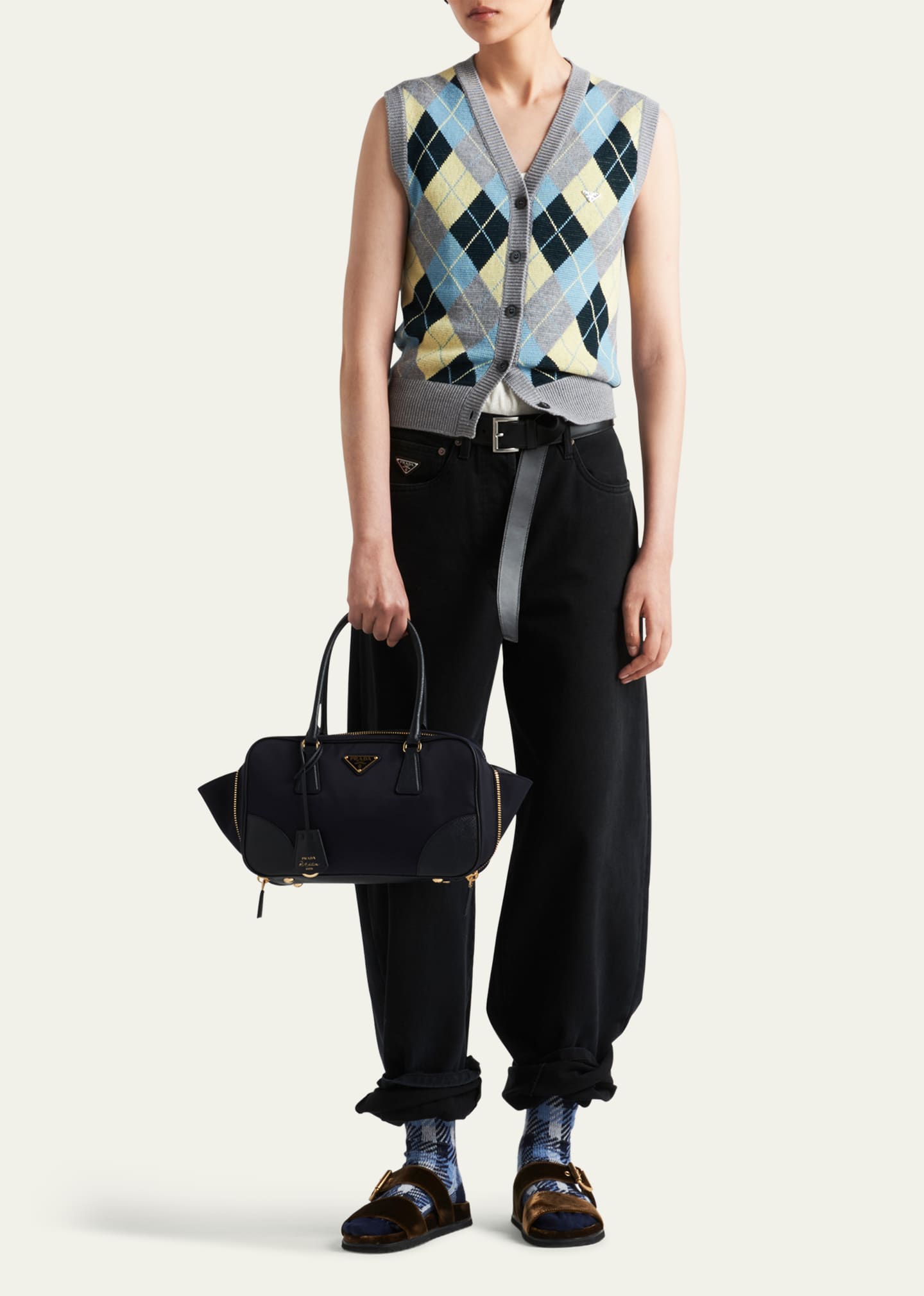 Prada Jacquard Argyle Superfine Wool Vest - Bergdorf Goodman