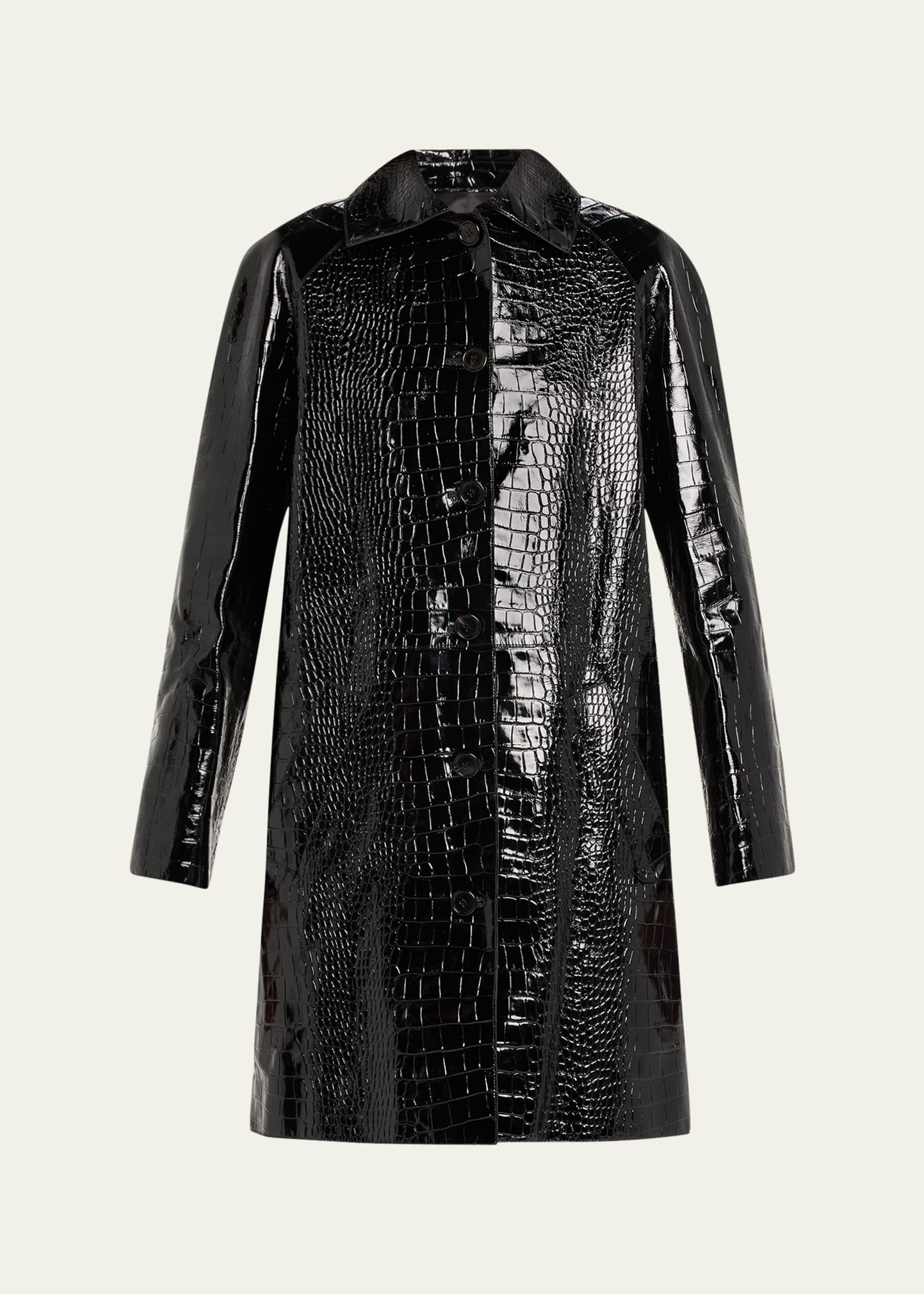 Michael Kors Collection Balmacaan Crocodile Embossed Leather Coat