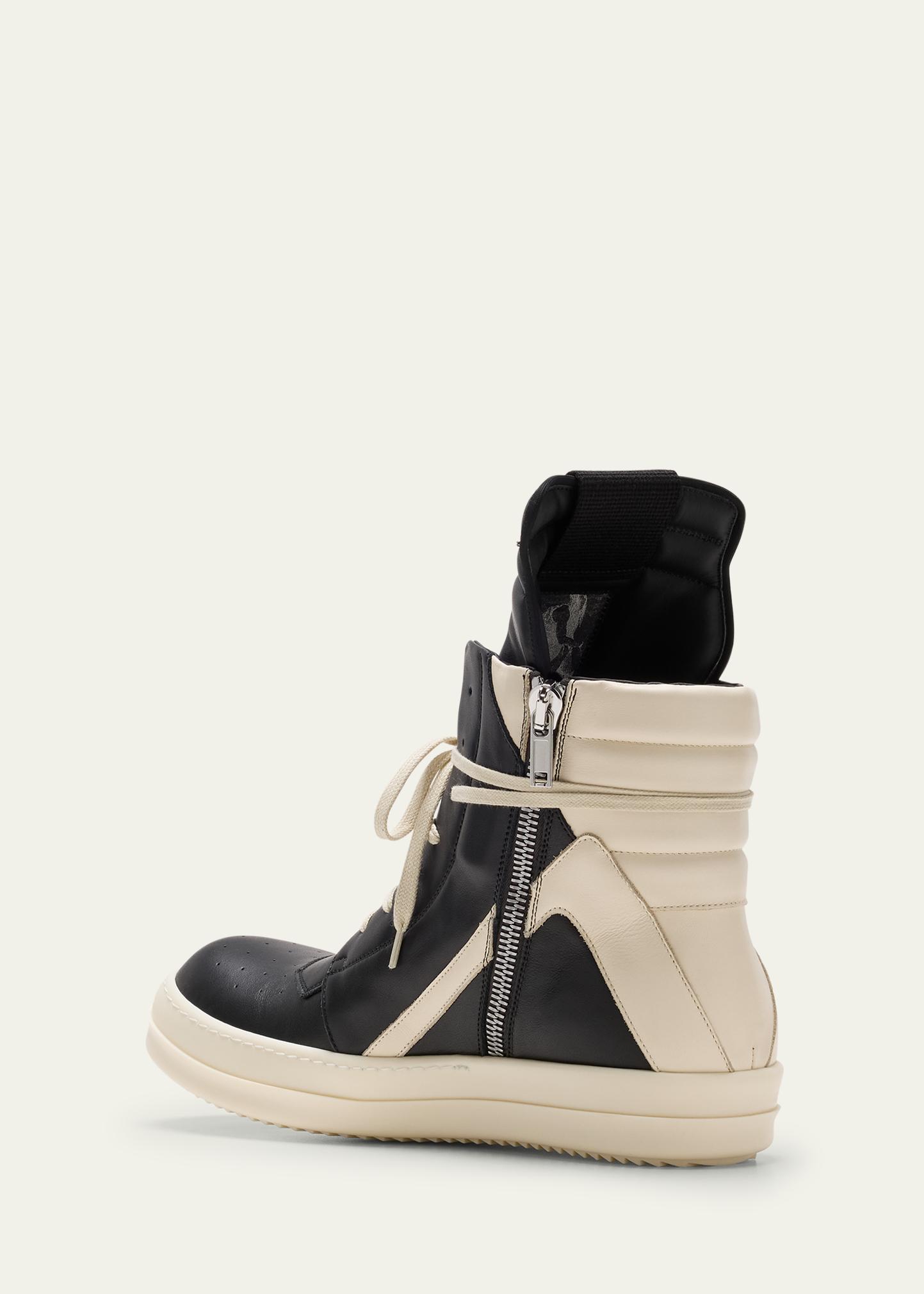 Rick Owens Men's Geobasket Bicolor Leather High-Top Sneakers