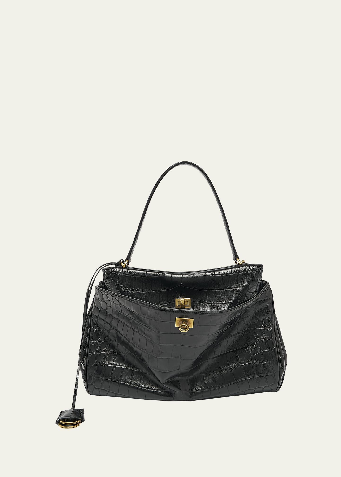 Balenciaga Rodeo Medium Croc-Embossed Top-Handle Bag