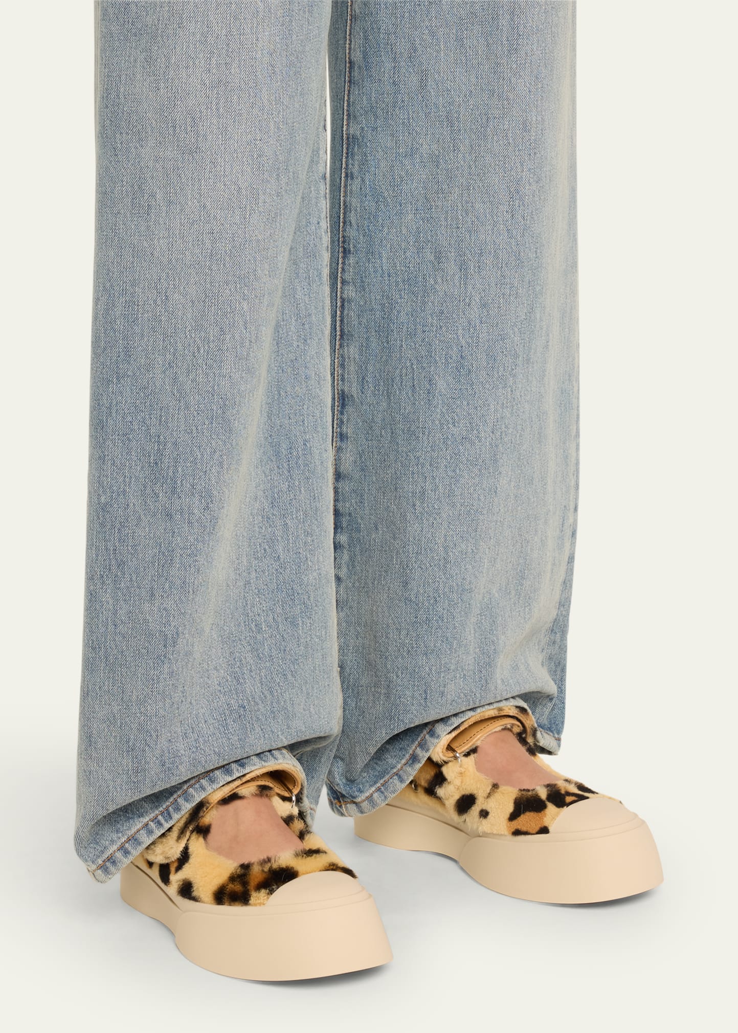 Marni Pablo Leopard-Print Shearling Mary Jane Sneakers