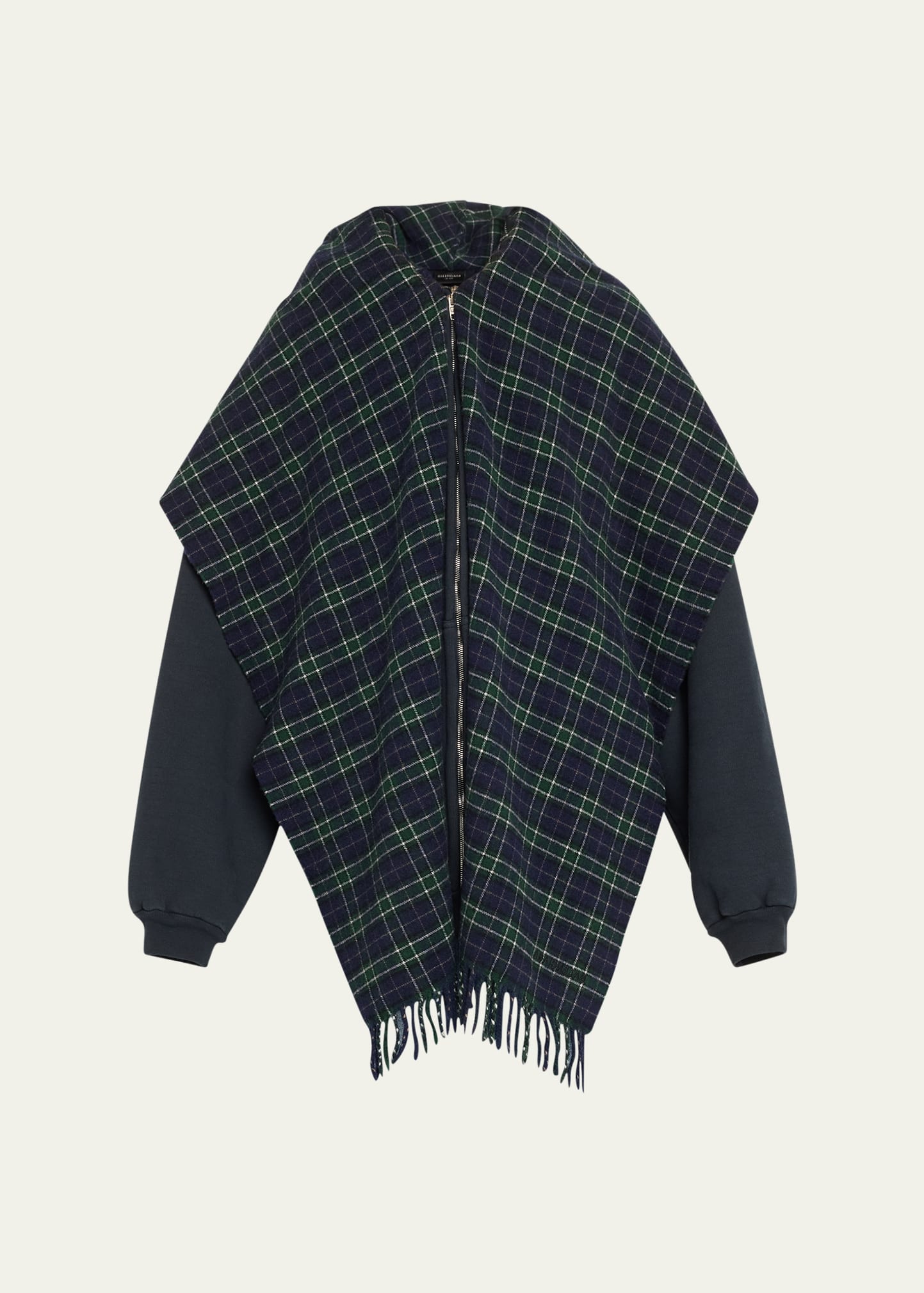 Balenciaga Oversized Plaid Scarf Zip Up Hoodie - Bergdorf