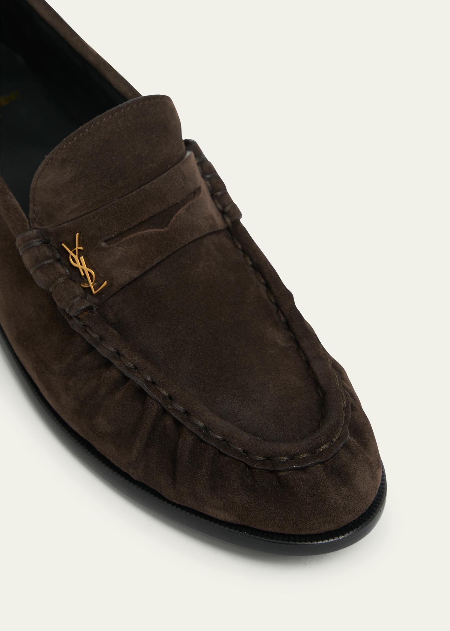 Saint Laurent Suede YSL Penny Loafers - Bergdorf Goodman display picture 1