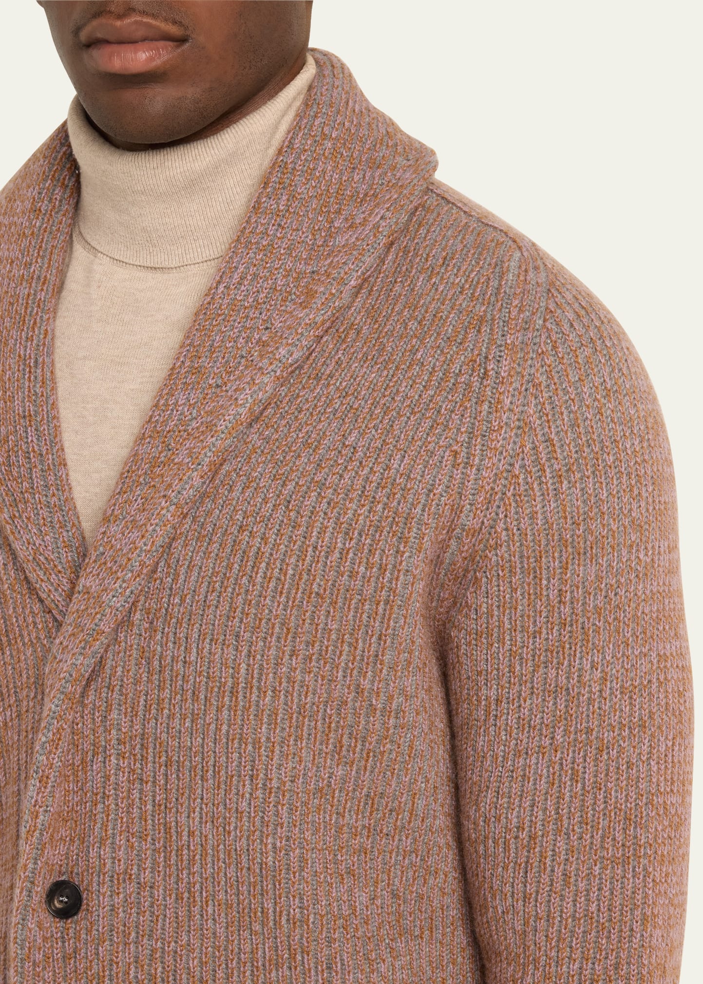 Bergdorf Goodman Men's Cashmere Tricolor Rib Cardigan Sweater