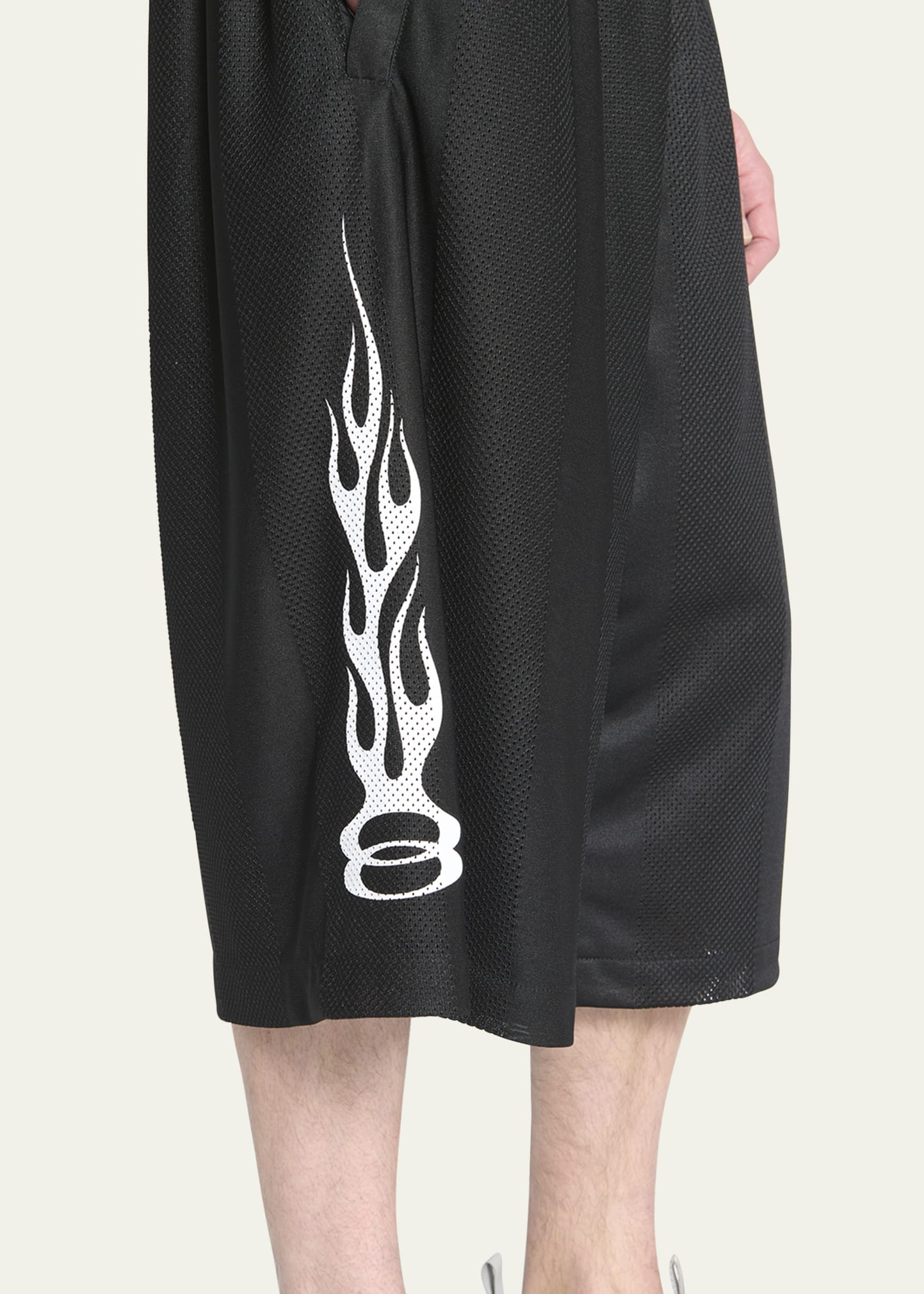 Balenciaga Men's Baggy Mesh Unity Flame Logo Shorts - Bergdorf Goodman