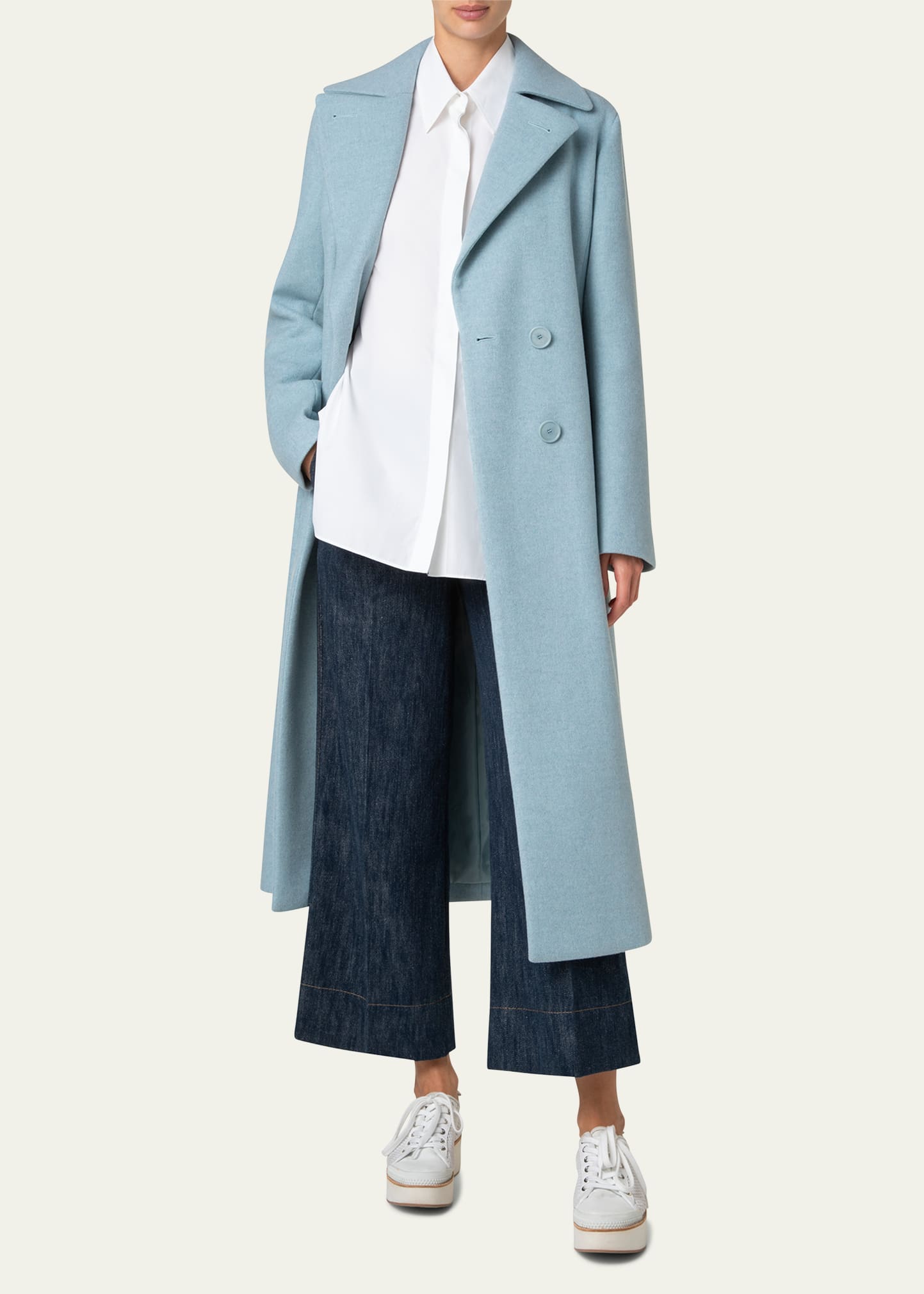 Akris punto Long Belted Wool Coat - Bergdorf Goodman