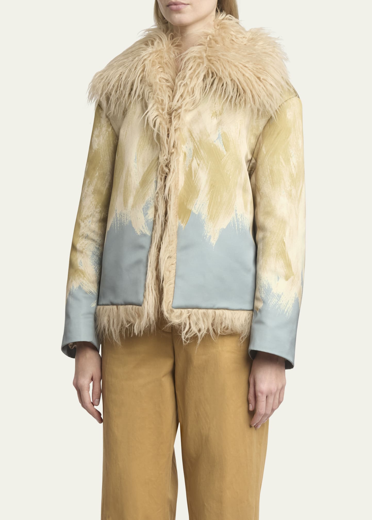 Dries Van Noten Vonda Printed Faux Fur Trim Jacket - Bergdorf Goodman