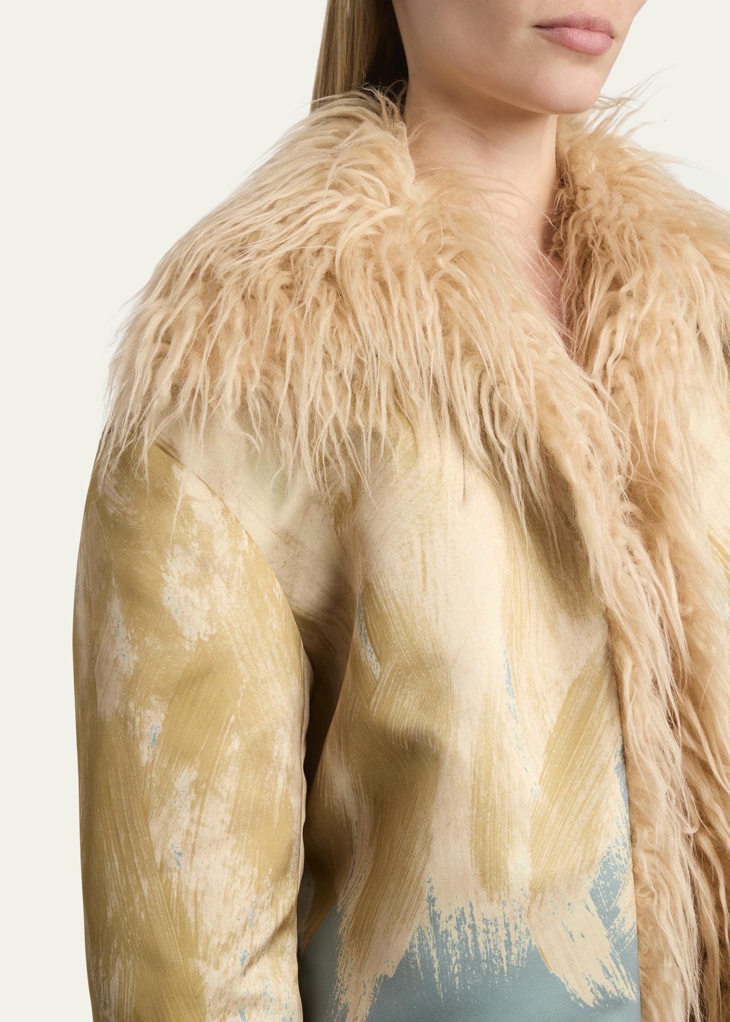 Dries Van Noten Vonda Printed Faux Fur Trim Jacket - Bergdorf Goodman