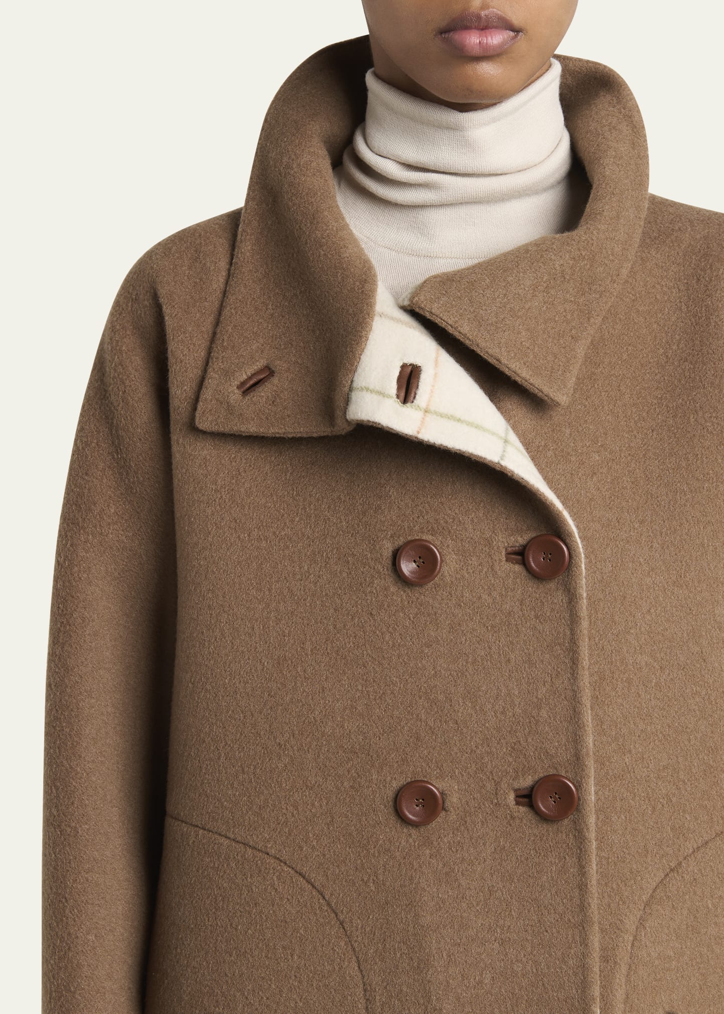 新品タグ付き✨ アンシェヌマン Cashmere Blend Pea Coat Elevated Long Line Winter Coat Wool Cashmere With Oversized Lapels