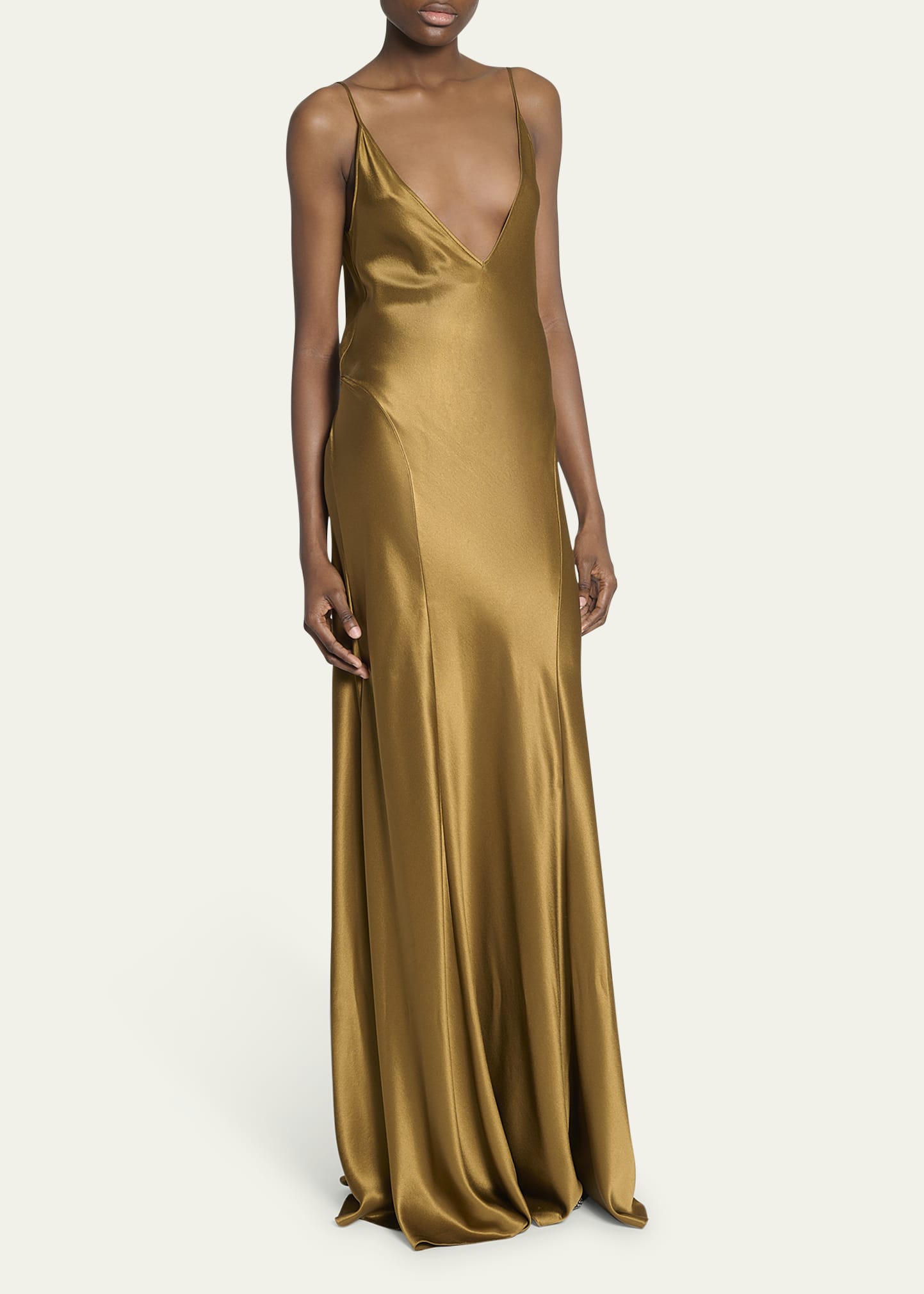 Saint Laurent Satin Drop Waist Gown - Bergdorf Goodman