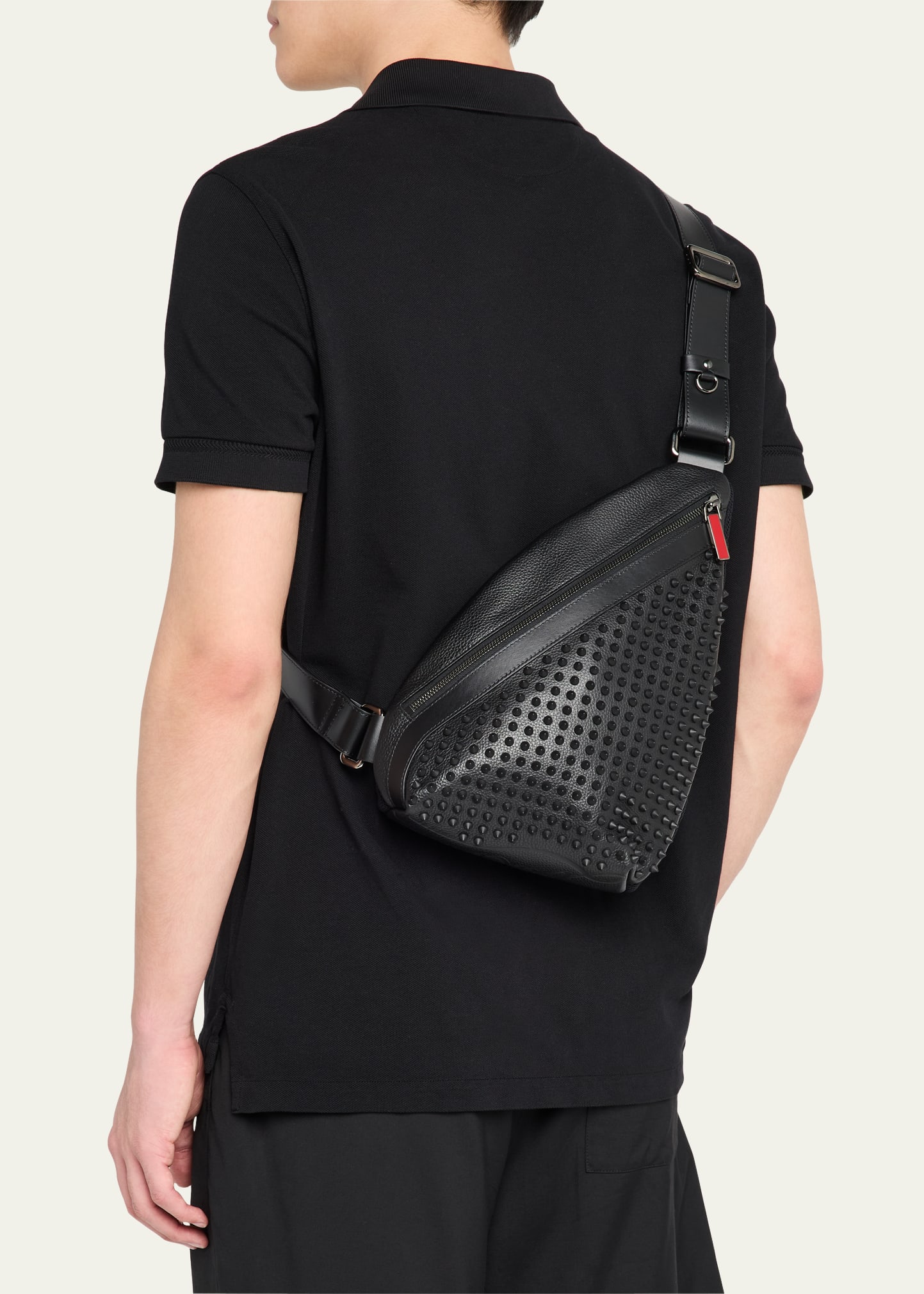 Christian Louboutin Men's Funky Leather Empire Spikes Sling Bag