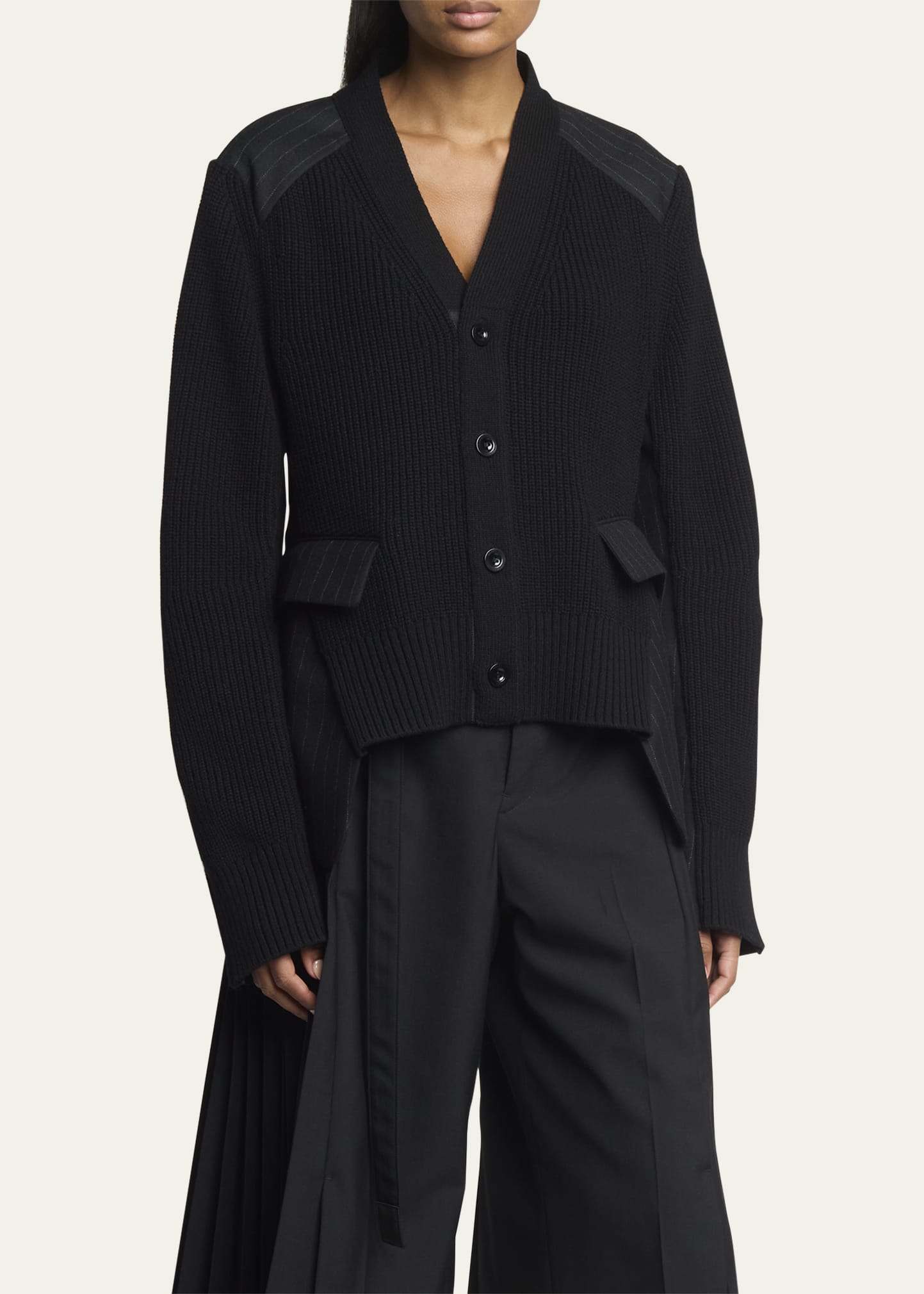 sacai - サカイ Chalk Stripe Wool Knit カーディガン SACAI Hybrid Chalk Stripe Ribbed Wool Blazer Cardigan