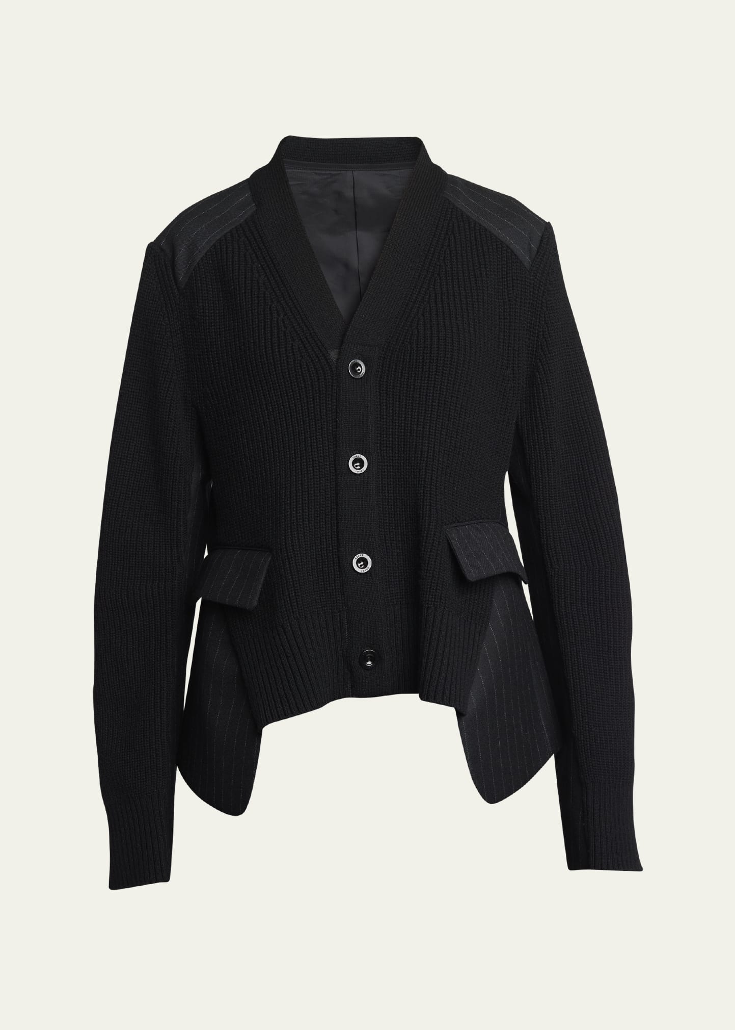 SACAI Hybrid Chalk Stripe Ribbed Wool Blazer Cardigan