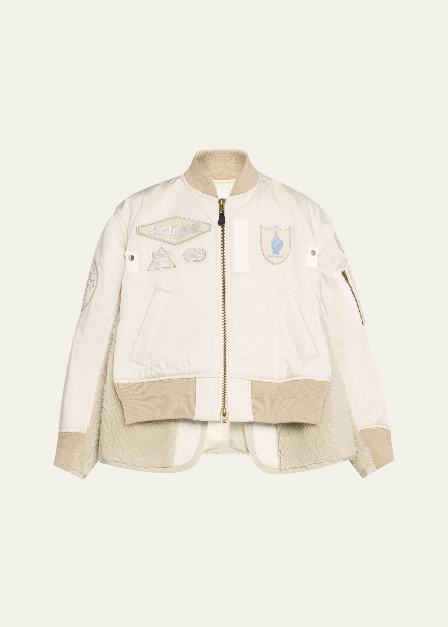 SACAI Spiewak Patch Nylon Shearling Bomber Jacket - Bergdorf