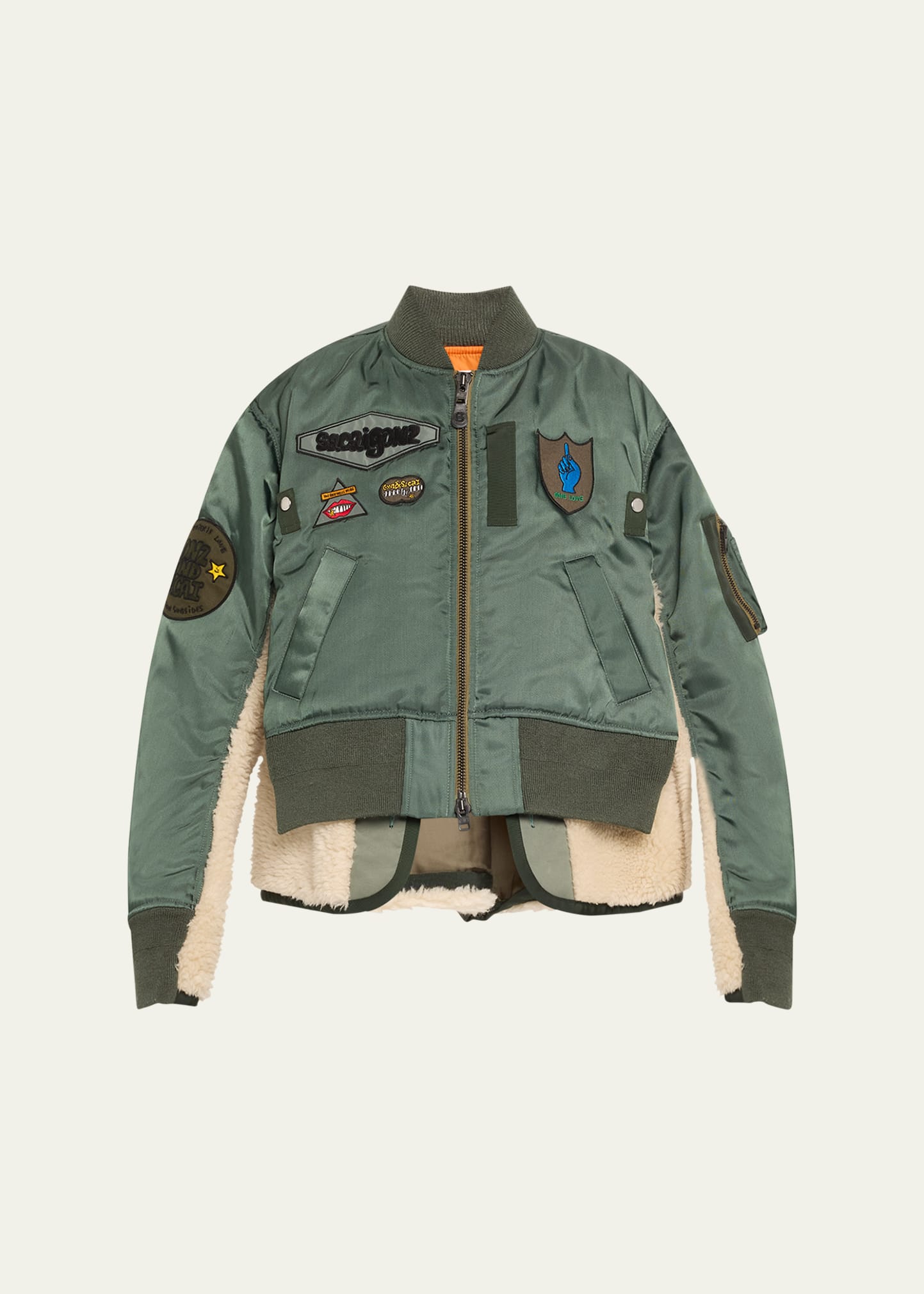 【送料&関税込】Sacai Two-tone Teddy And Nylon Bomber Jacket Sacai Two-tone Teddy And Nylon Bomber Jacket | Green | FARFETCH