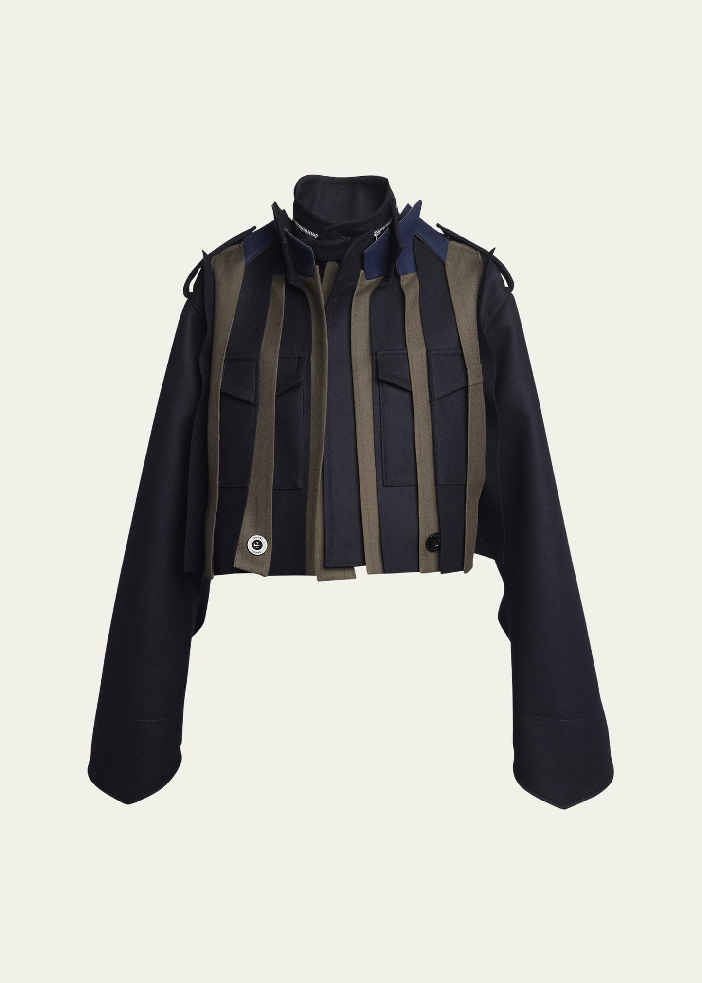 SACAI Two-Tone Multi Layered Wool Cropped Trench Coat