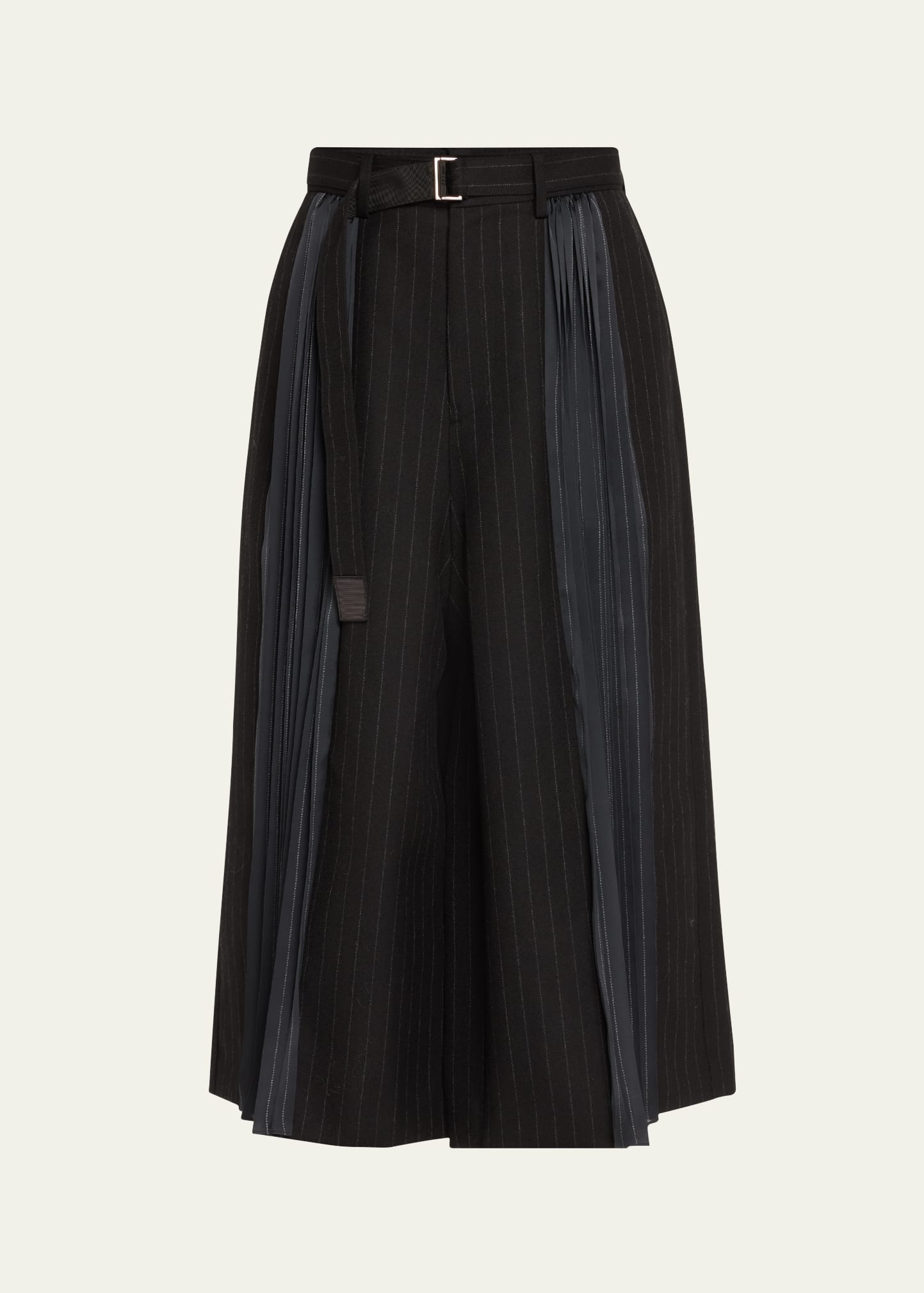 SACAI Belted Chalk Stripe Pleated Wool Midi Skirt - Bergdorf SACAI Belted Chalk Stripe Pleated Wool Midi Skirt - Bergdorf