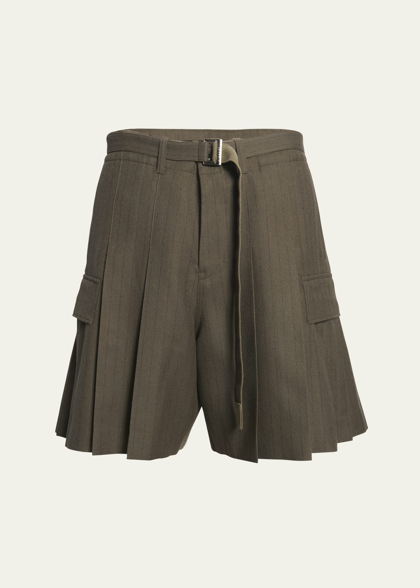 SACAI Men's Pleated Khaki Pinstripe Shorts - Bergdorf Goodman