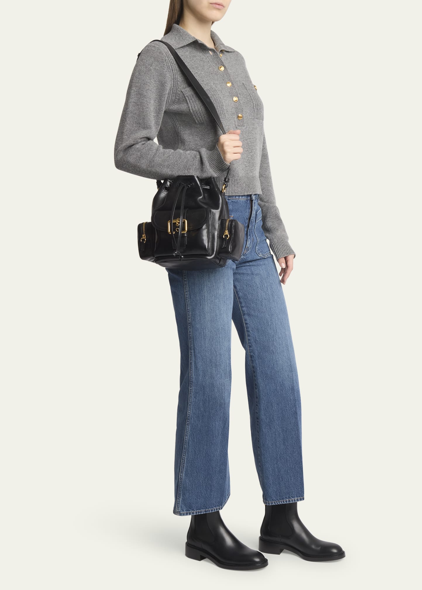 Chloe Camera Bucket Crossbody Bag in Shiny Calfskin