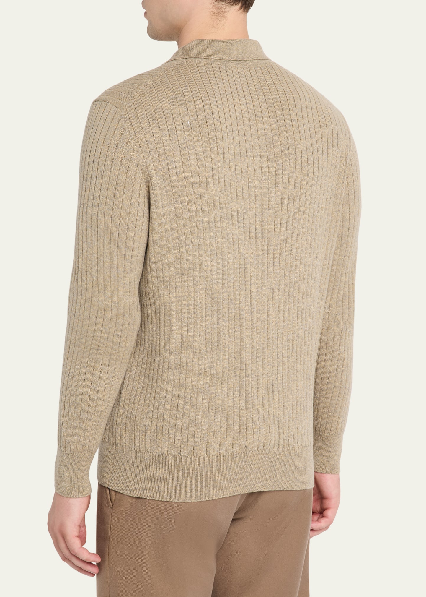 【CO】 BROWN-BEIGE CASHMERE rib-knit polo KNITTED LINEN POLO SHIRT - BEIGE | COS US