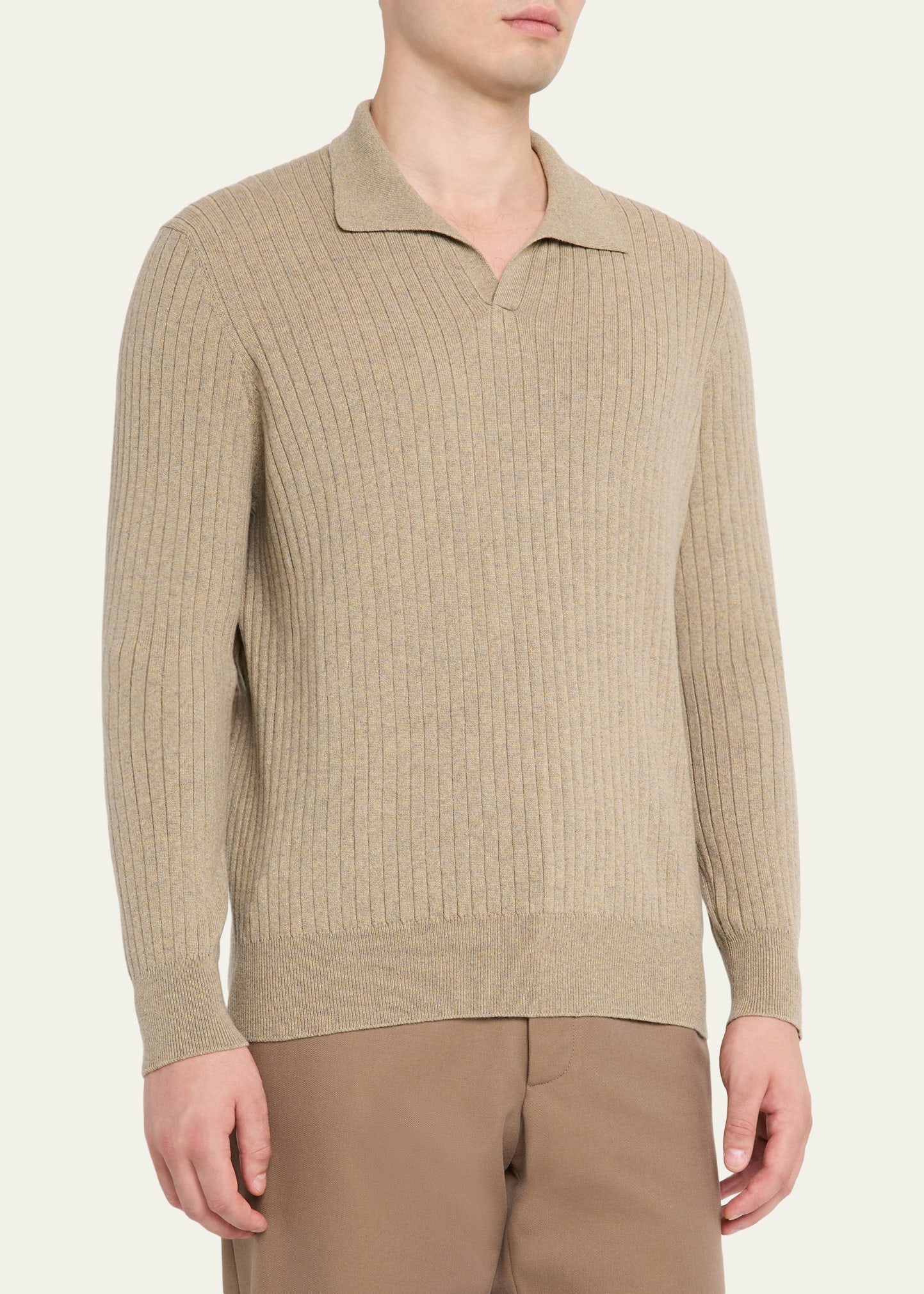 Loro Piana Men's Lexington Baby Cashmere Ribbed Polo Sweater