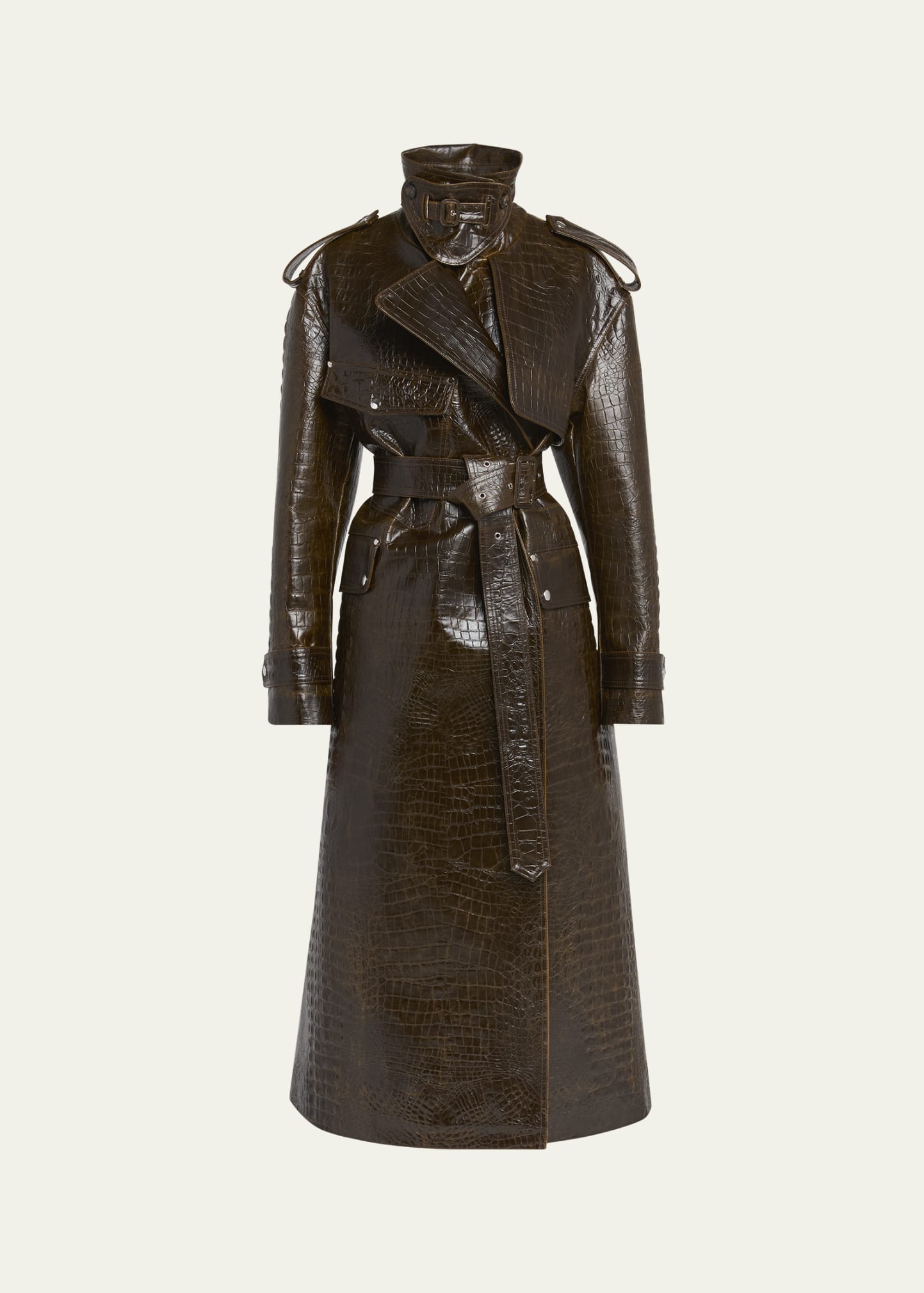 Stella McCartney Croc-Embossed Faux Leather Trench Coat