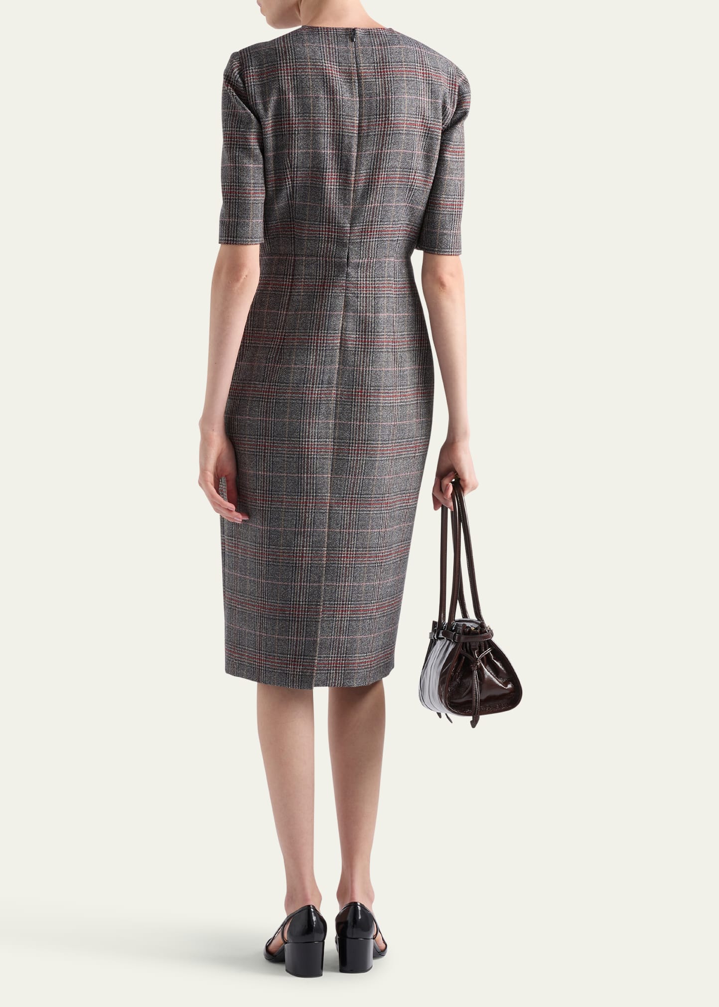 【プラダ・PRADA】Prince-of-Wales checked midi-dress Prada Prince of Wales Check Midi Wool Dress - Bergdorf Goodman