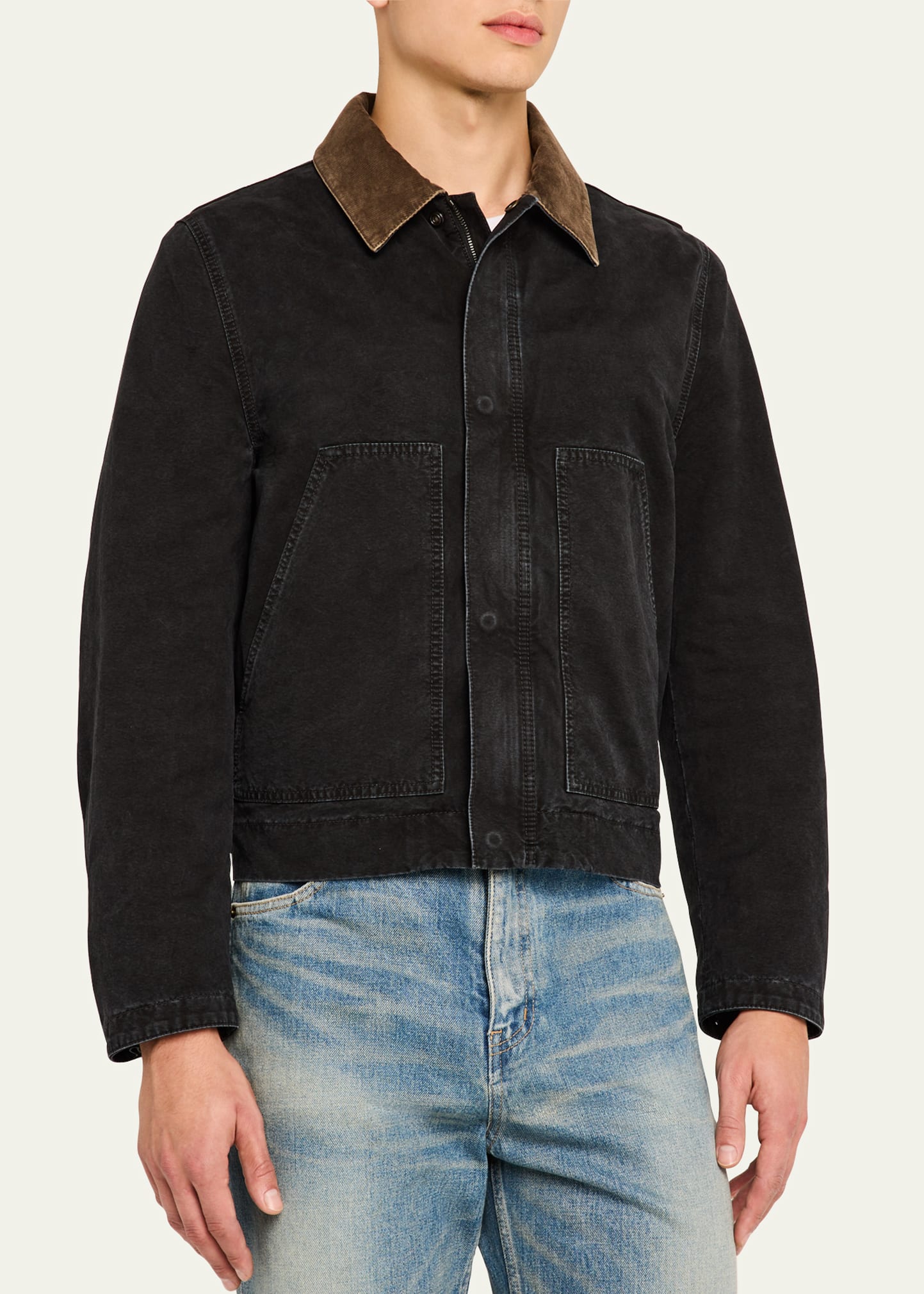 Saint Laurent Men's Canvas Corduroy-Collar Work Jacket - Bergdorf