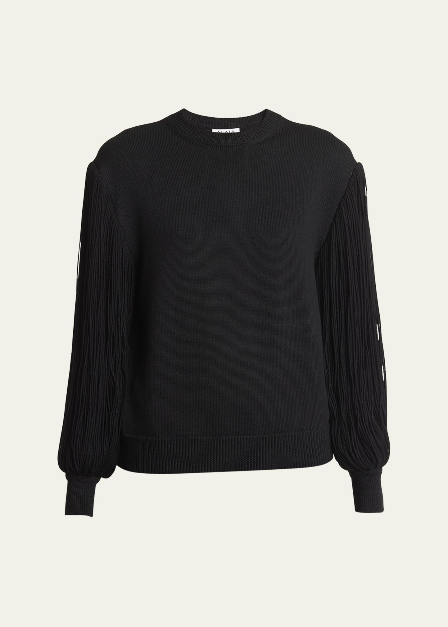 ALAIA Slit Fringe Sleeve Wool Crewneck Sweater - Bergdorf Goodman