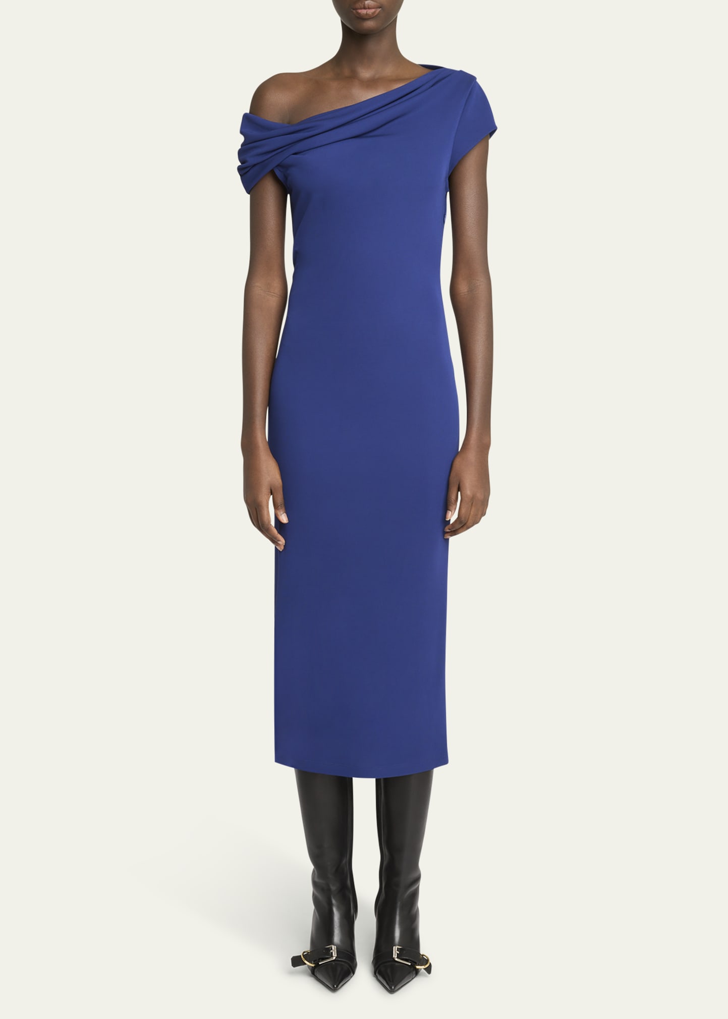 Givenchy Draped Off-The-Shoulder Sheath Midi Dress