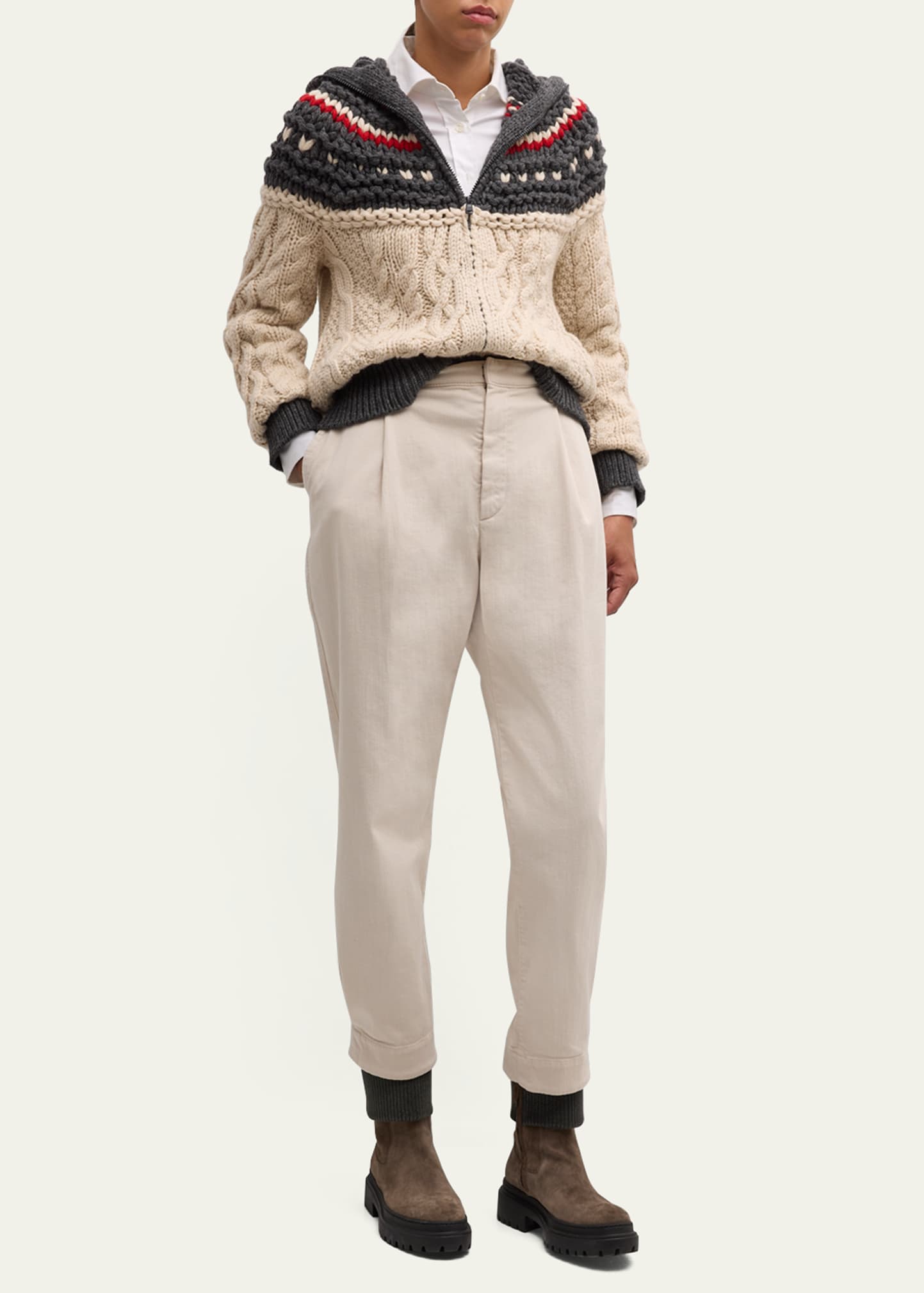パンツ BRUNELLO CUCINELLI Women Straight Pants MA126P7258 C7496 Bei Brunello Cucinelli - Black Stretch Cotton Straight Leg Pant