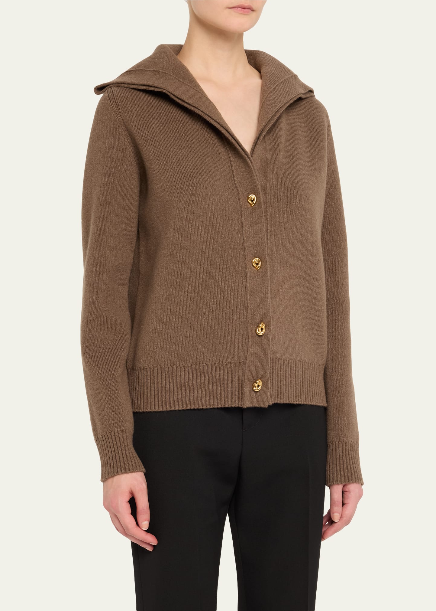 Bottega Veneta Compact Wool Cardigan with Gold Knot Buttons