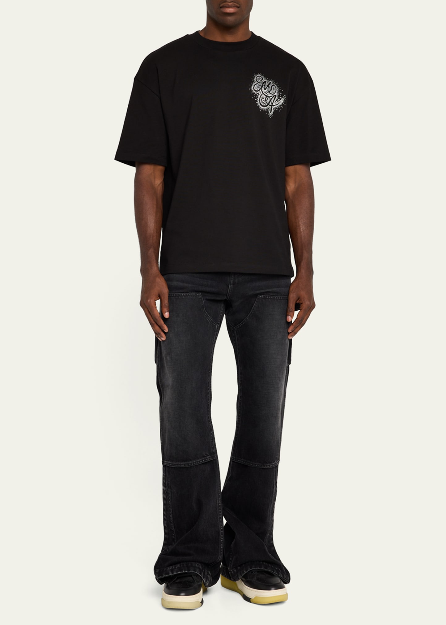 【大人気】AMIRI Crystal Burst MA Swirl オーバーサイズTシャツ Amiri Crystal Burst MA Swirl Tee in Black | FWRD