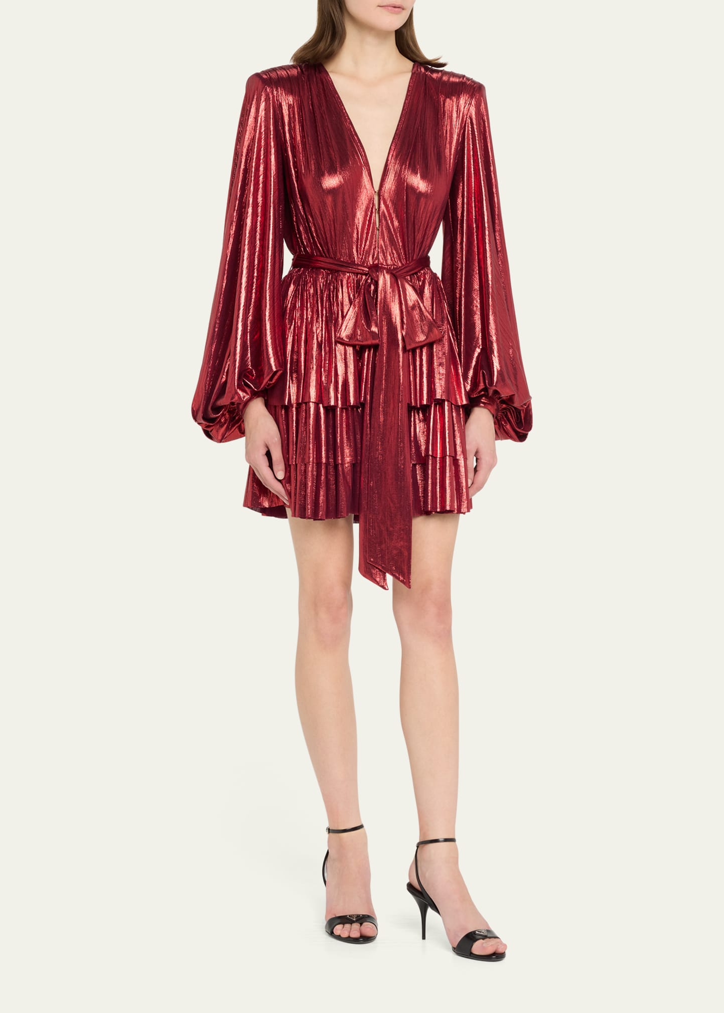 bedouin metallic mini dress Bronx and Banco Bedouin Blouson-Sleeve Metallic Mini Dress