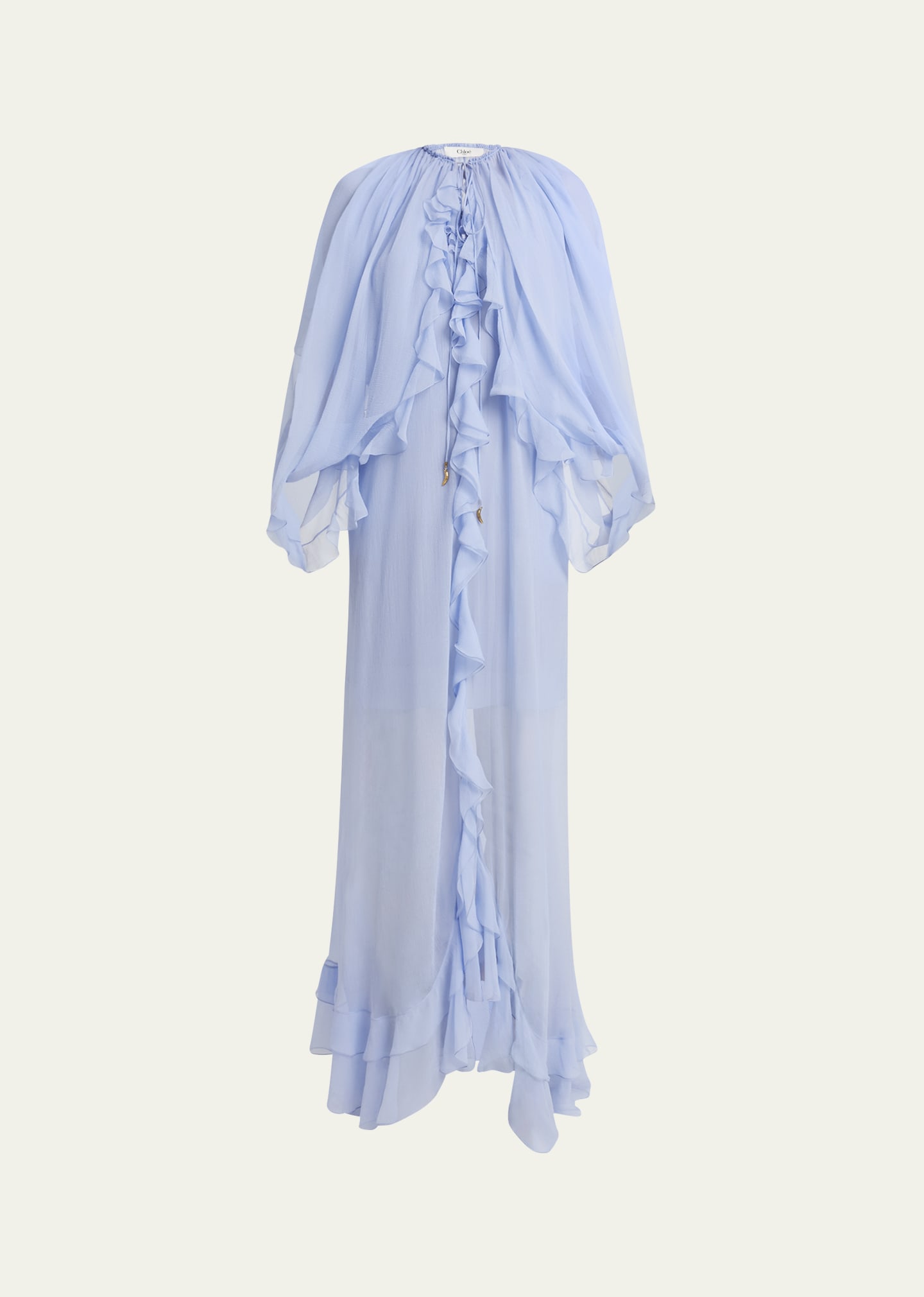 Chloe Long Ruffle-Trim Silk Mousseline Dress - Bergdorf Goodman