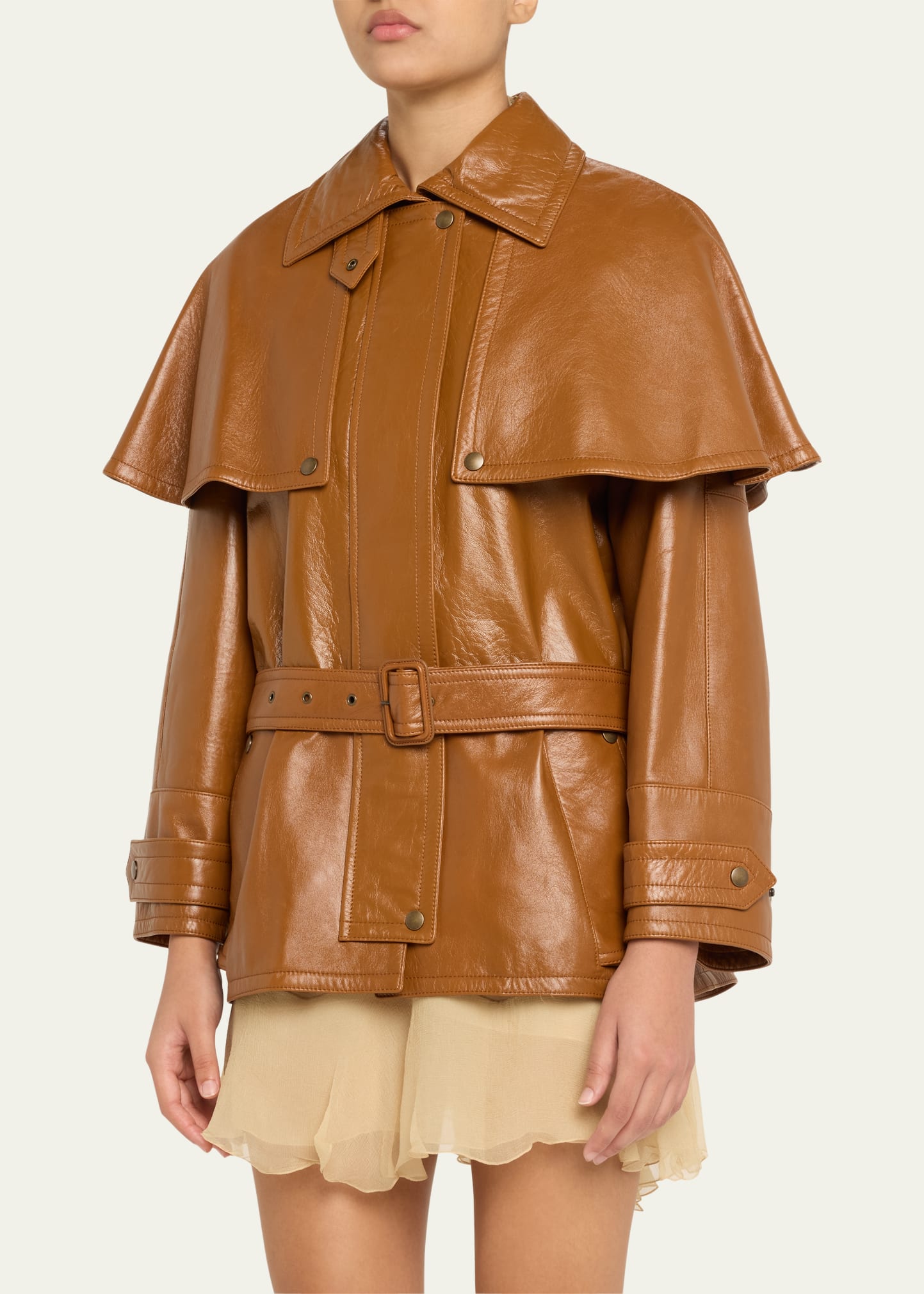Chloe Short Belted Leather Cape Trench Coat - Bergdorf Goodman