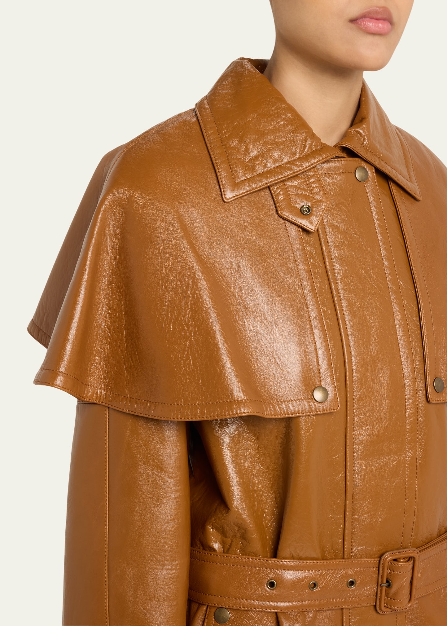Chloe Short Belted Leather Cape Trench Coat - Bergdorf Goodman