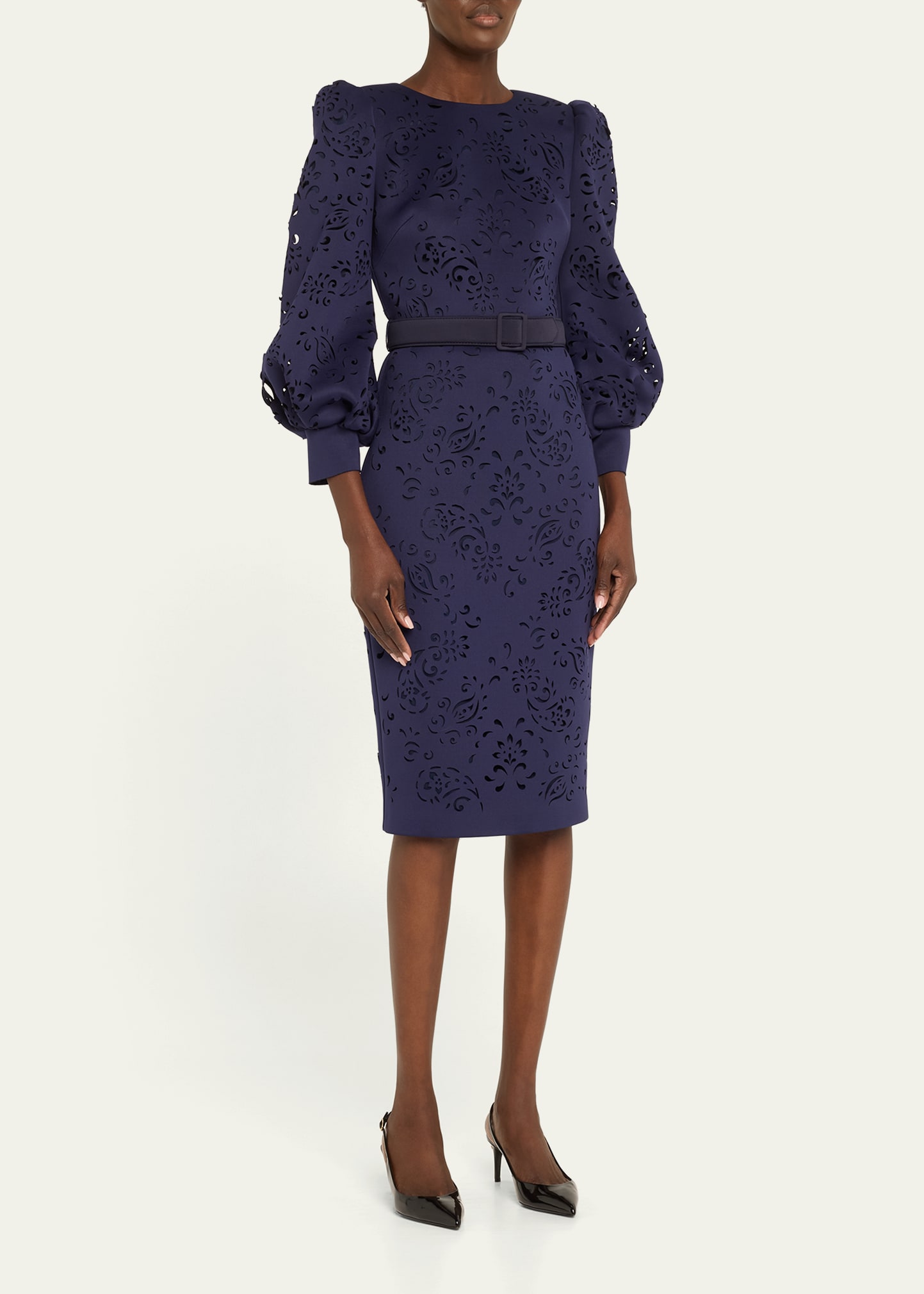 badgley mischka flared elbow sleeve suit dress Belle by Badgley Mischka Kristina Velvet Burnout Fit And Flare Boat Neck Cap Sleeve Midi Dress, Womens, 2, Copper