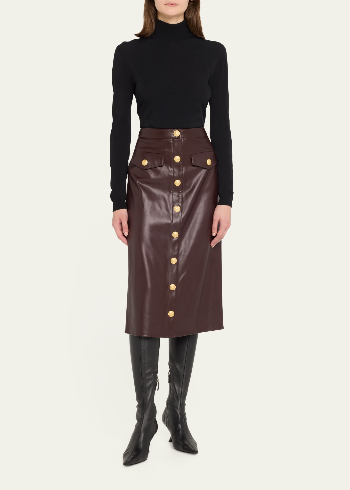 L'Agence Milann Vegan Leather Midi Skirt - Bergdorf Goodman