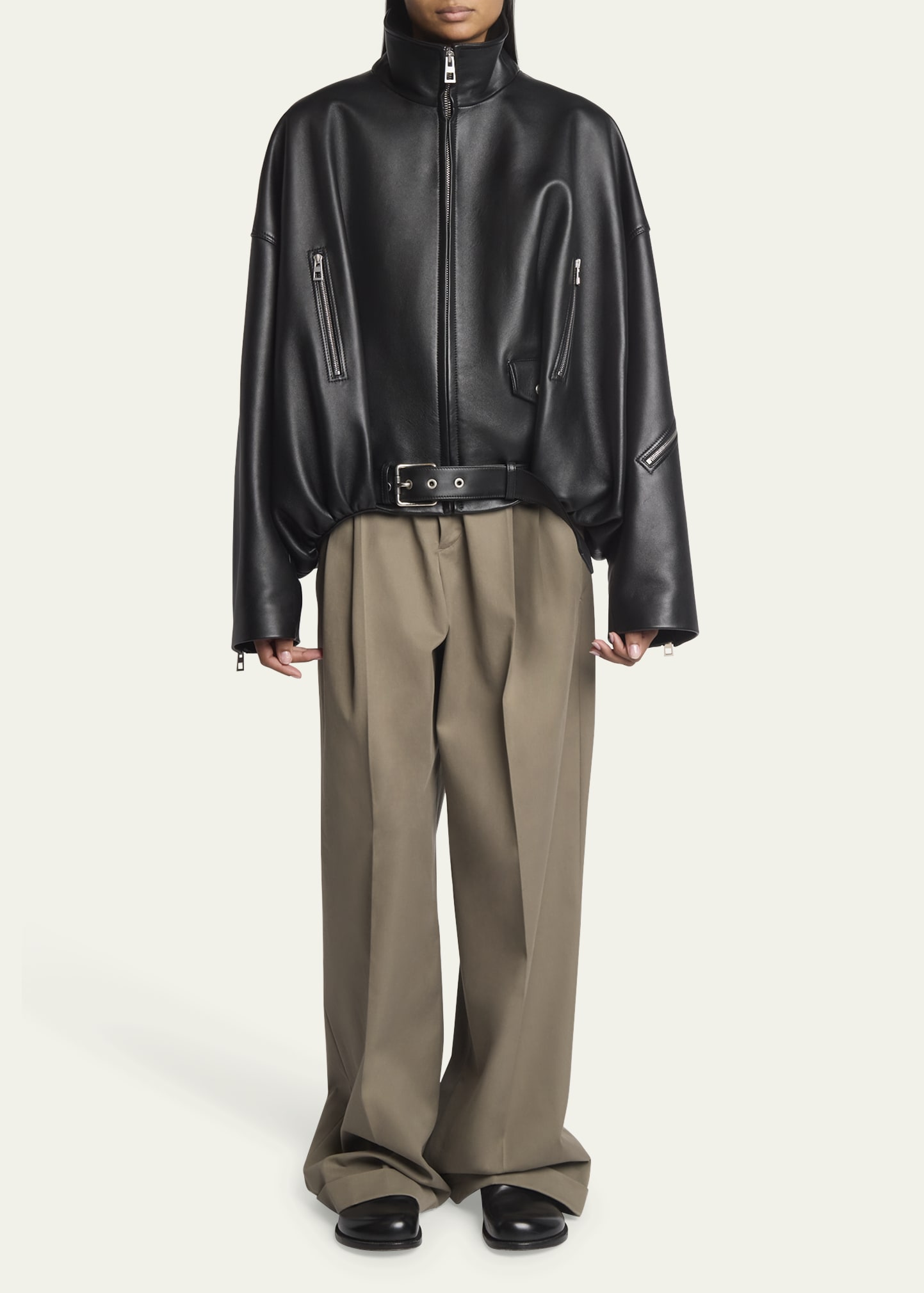 【U LAN】(UNISEX) Raper Leather Balloon Jacket Loewe Leather Balloon Jacket with Zipper Detail - Bergdorf