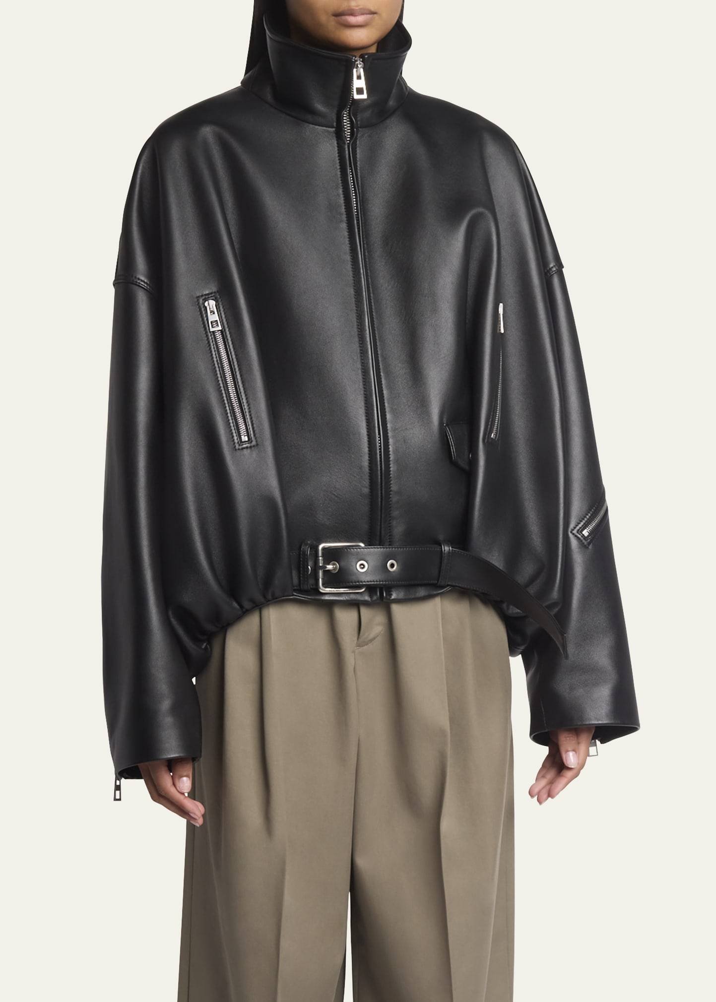 Loewe Leather Balloon Jacket with Zipper Detail - Bergdorf Goodman