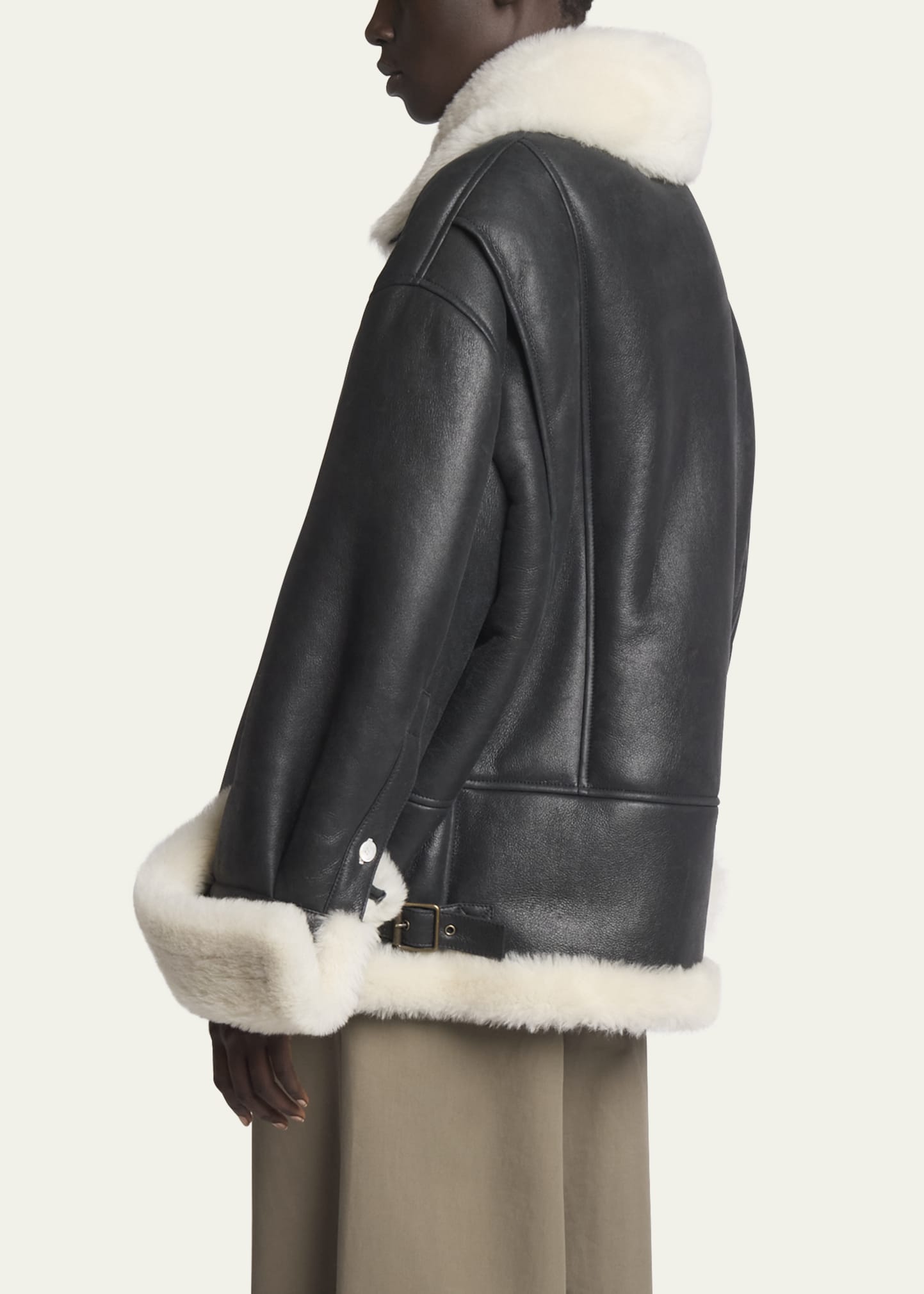 Loewe Leather Button-Front Jacket with Shearling Lining